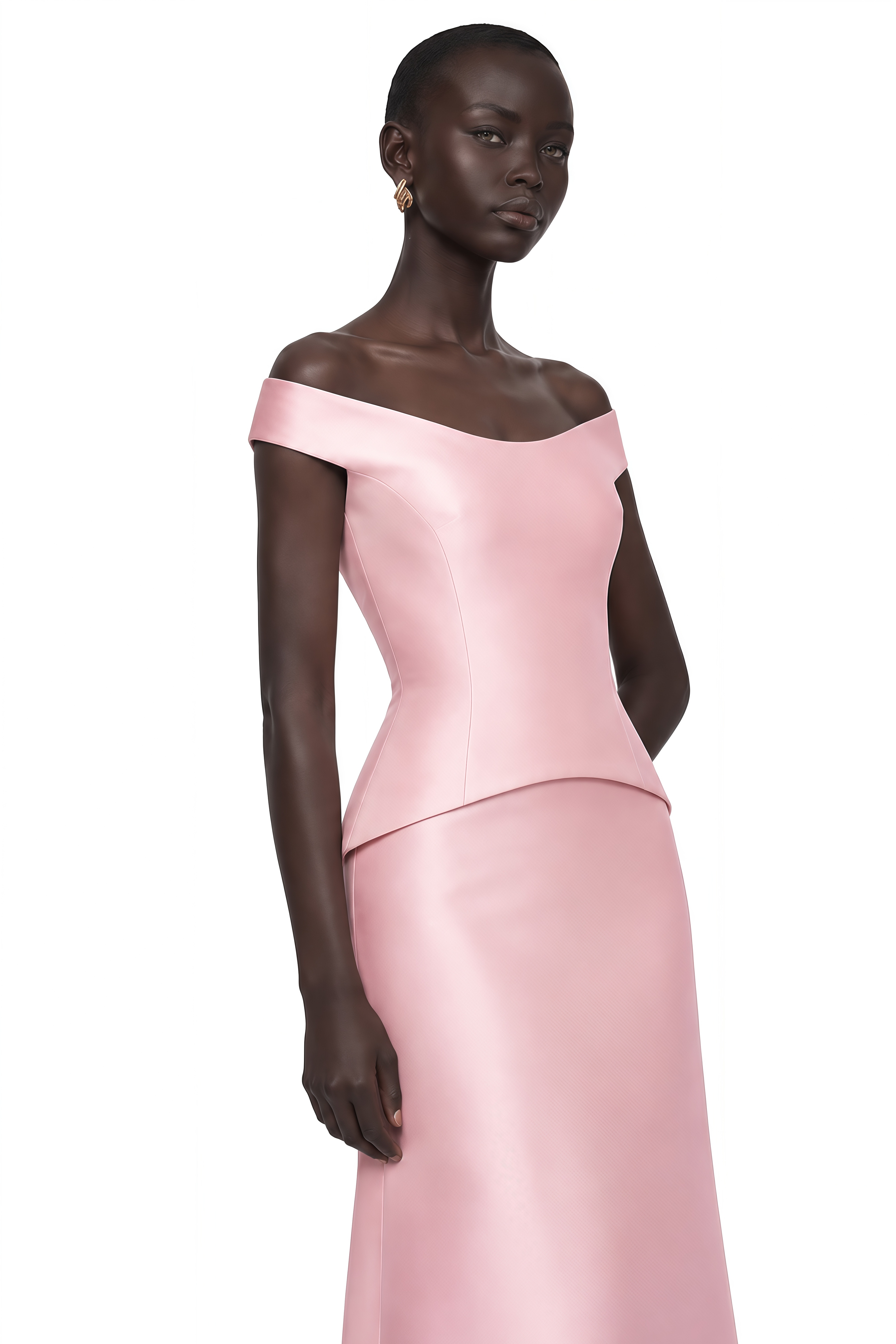 Aleyah Pink Off Shoulder Peplum Satin Top & Maxi Skirt Set