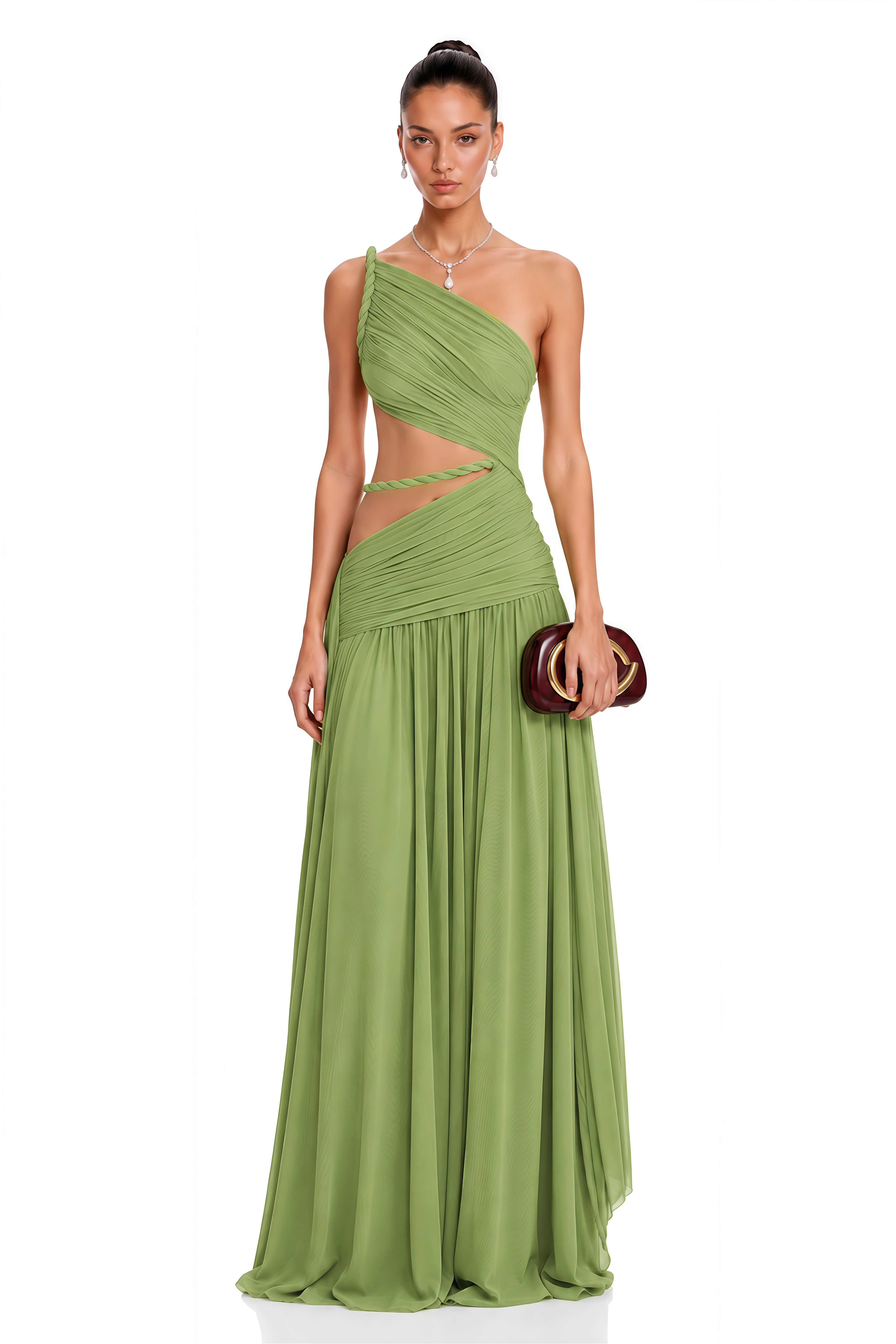 Alicia Green One-Shoulder Cut-Out Maxi Dress
