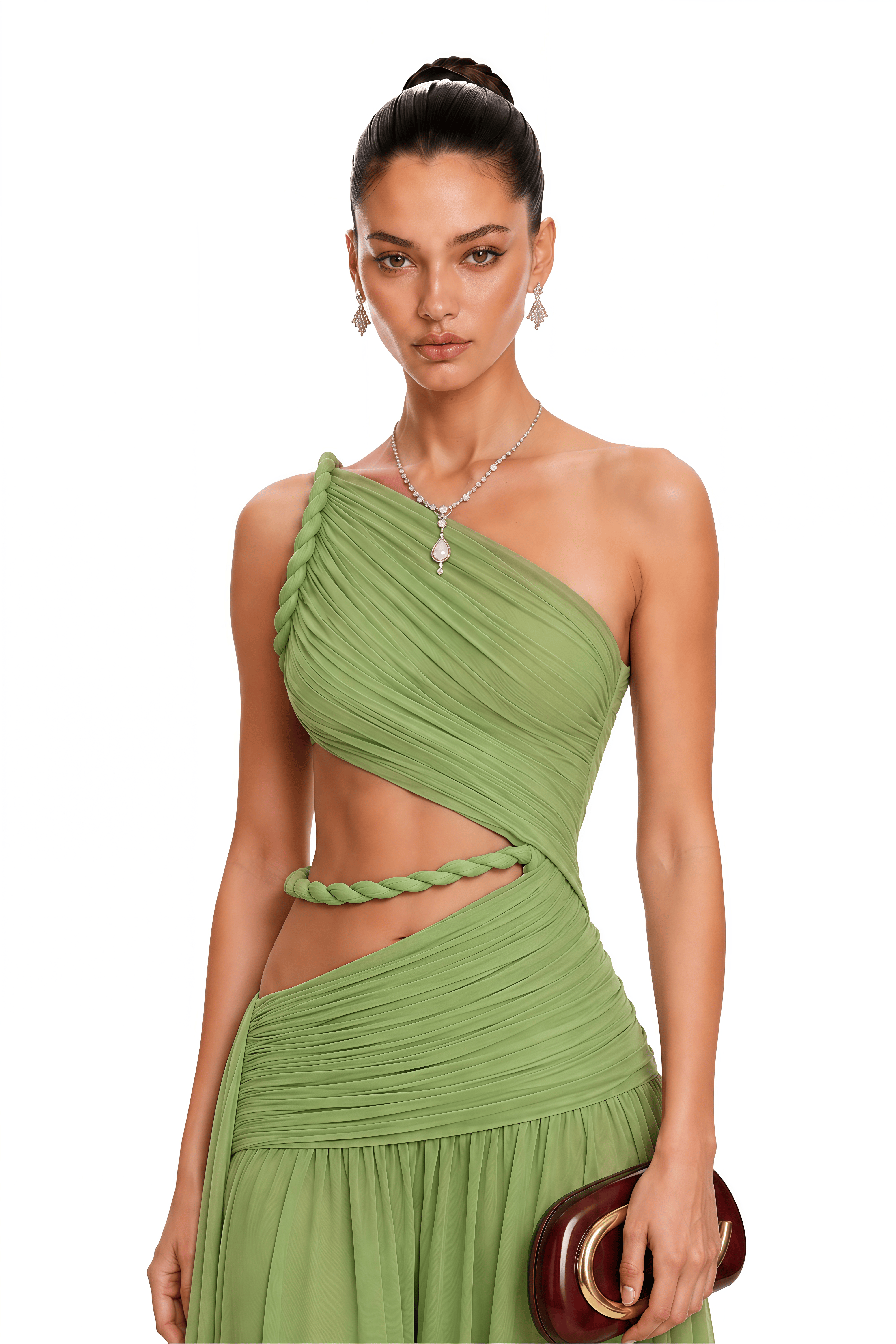 Alicia Green One-Shoulder Cut-Out Maxi Dress