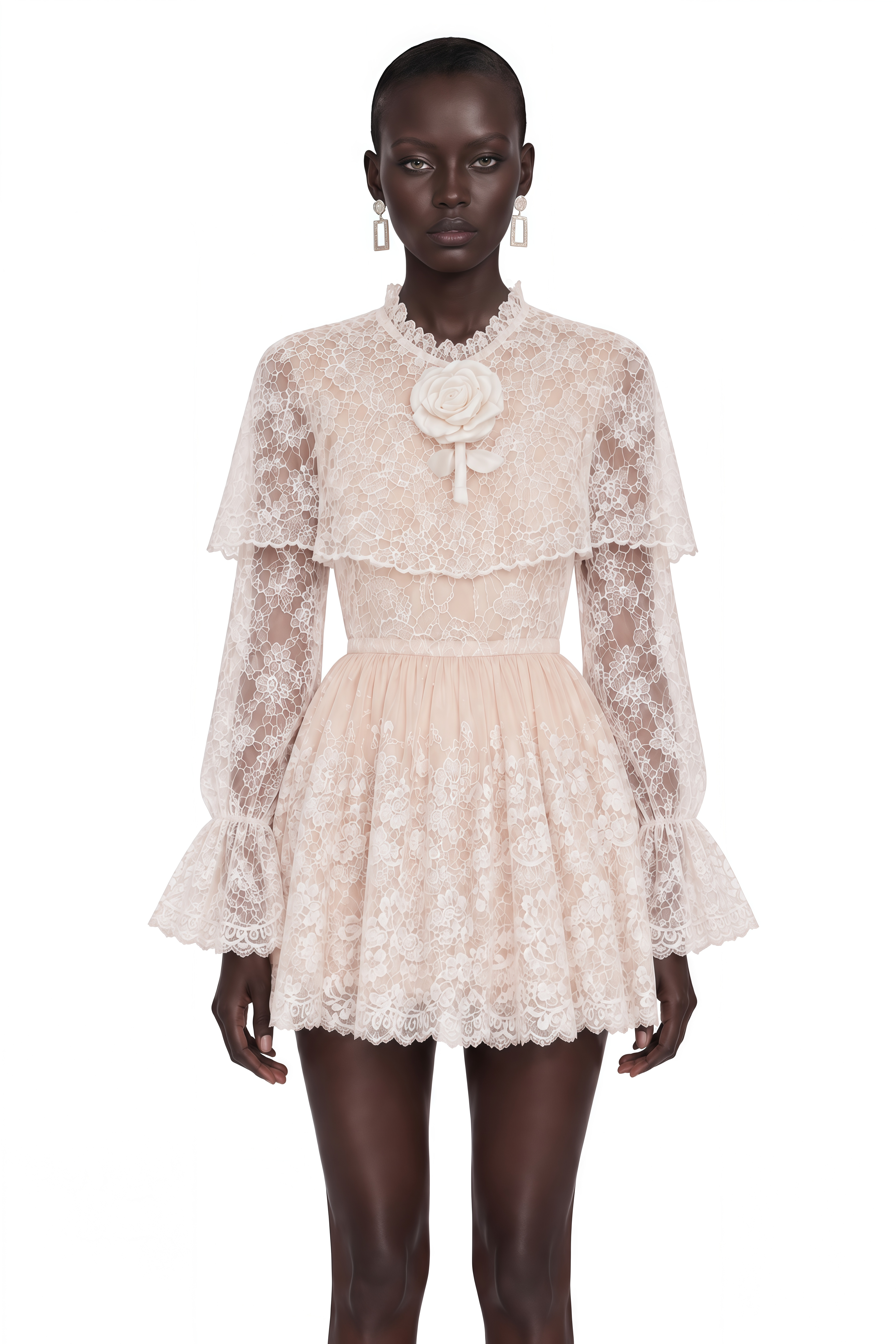 Allison Neutral Lace Puff Sleeve Blouse & Skirt Set