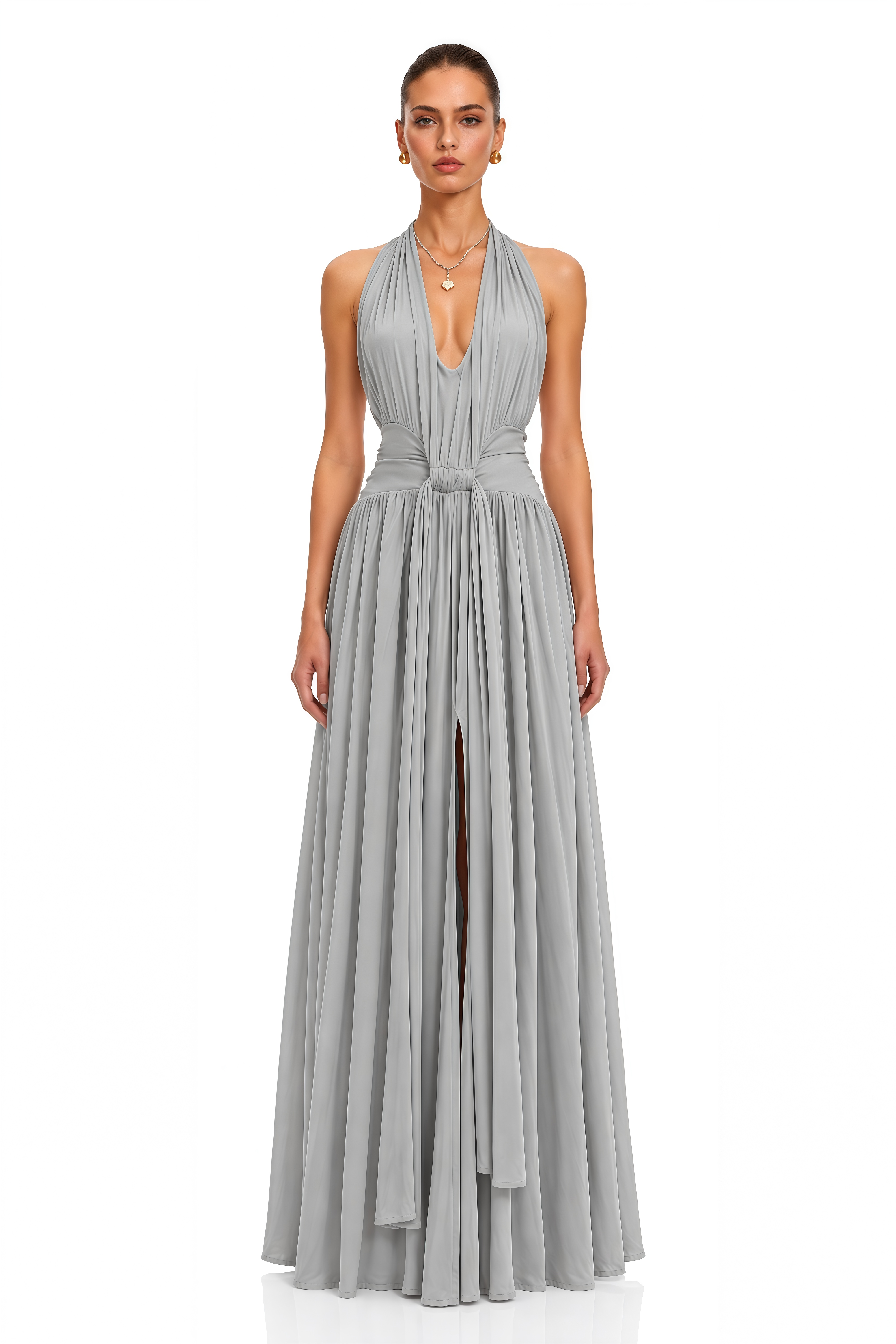 Althea Grey Halterneck Open Back Maxi Dress