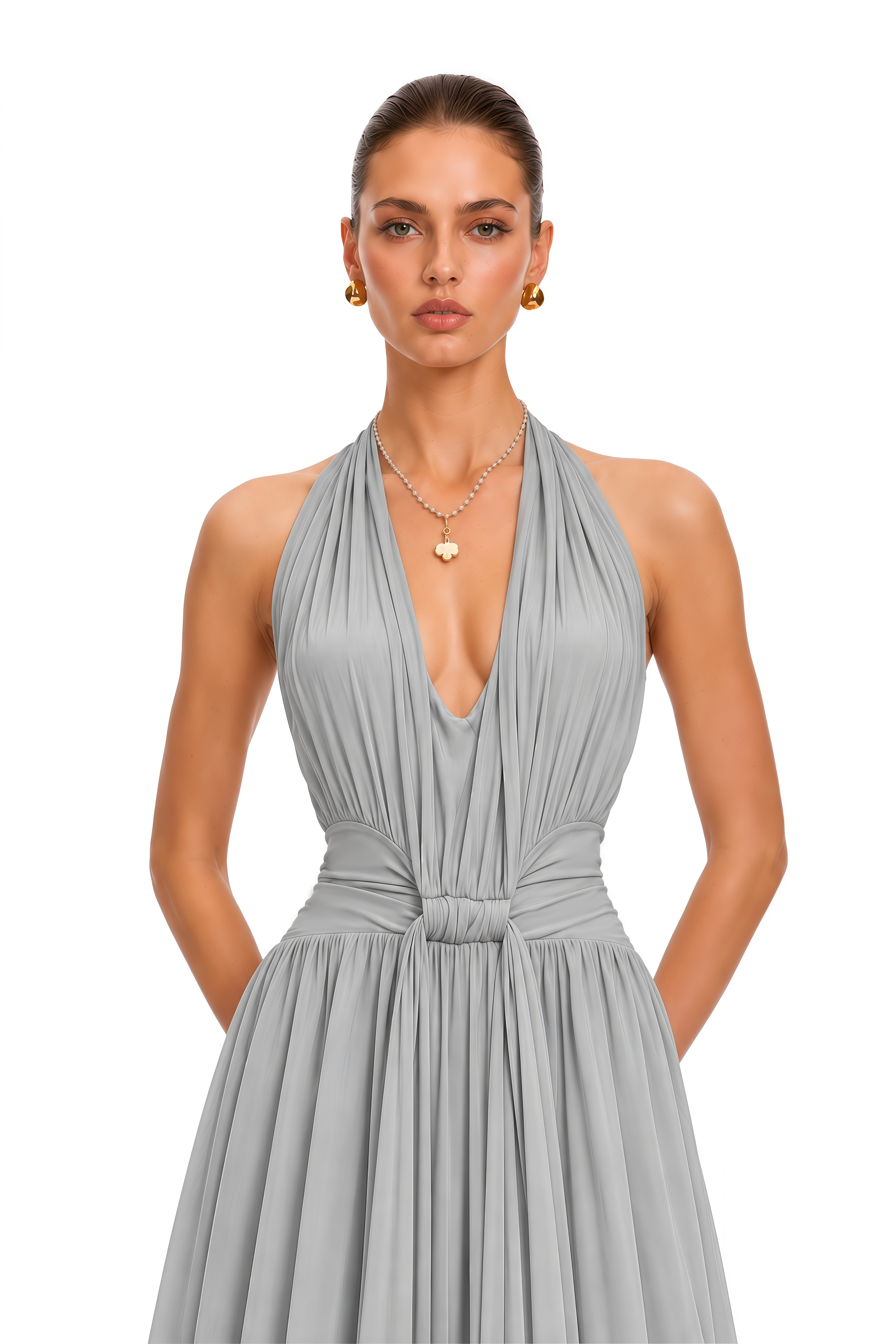 Althea Grey Halterneck Open Back Maxi Dress