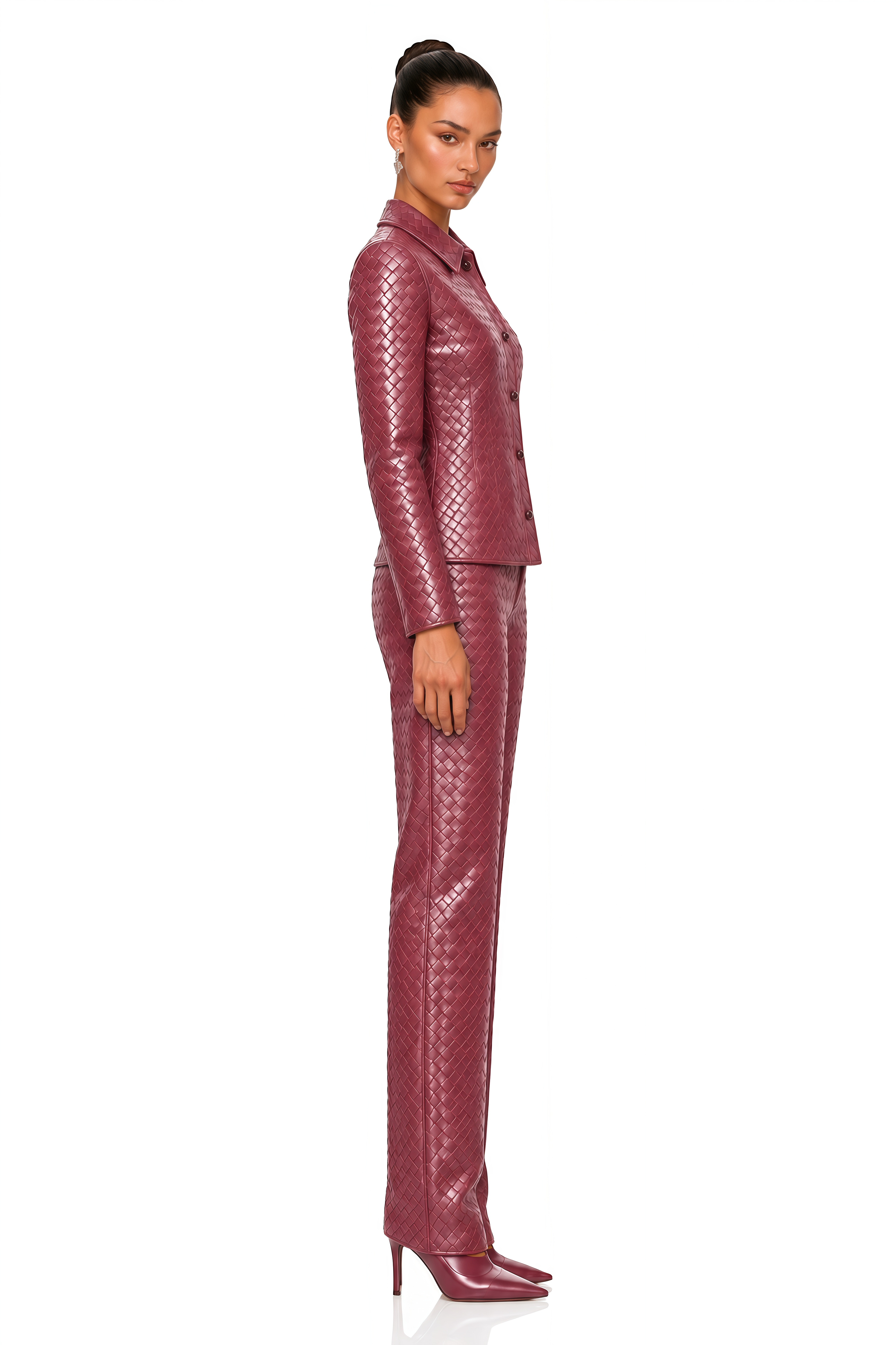 Amal Burgundy Woven-Effect Jacket & Trousers Set