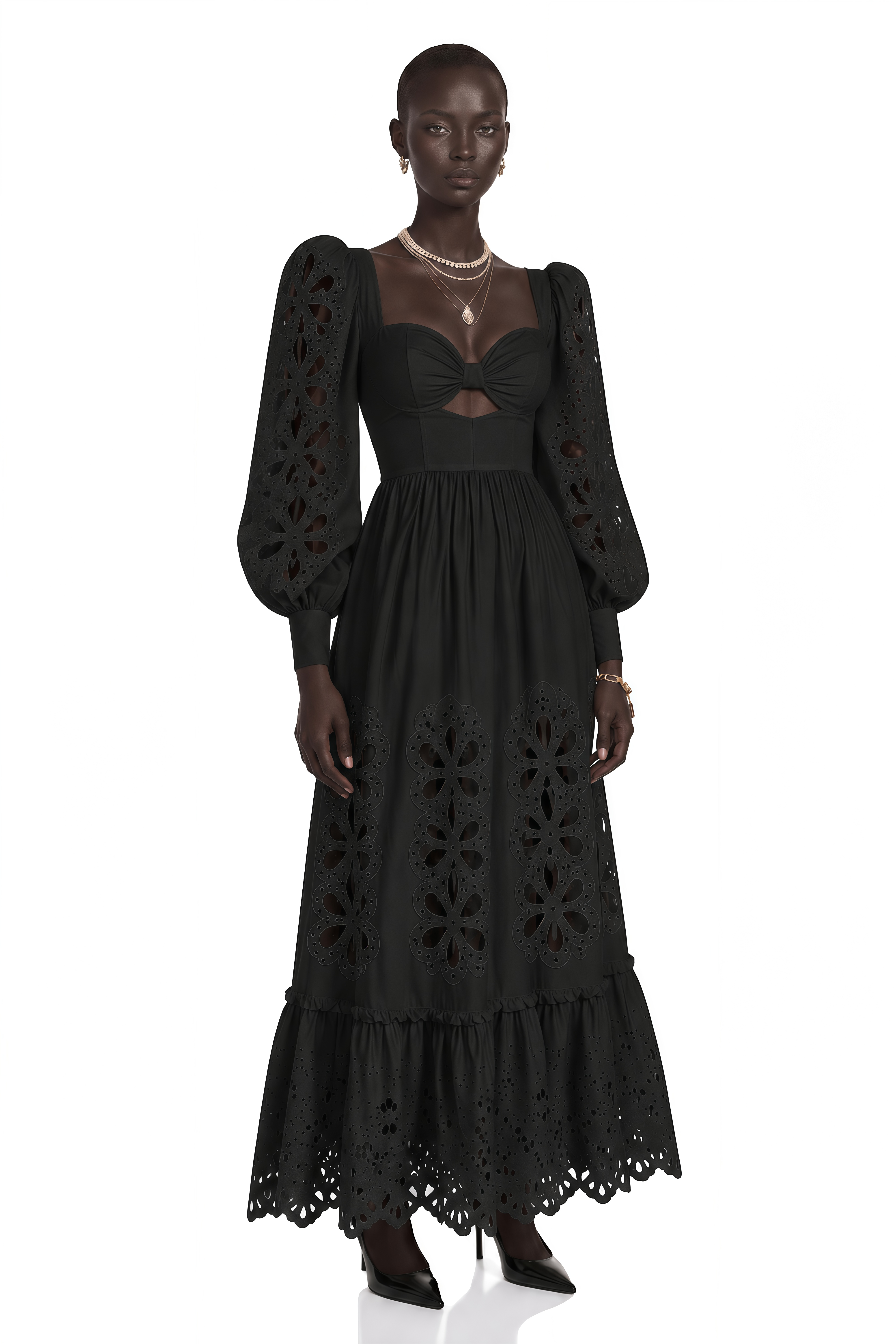 Amandine Black Cut-Out Puff Sleeve Maxi Dress