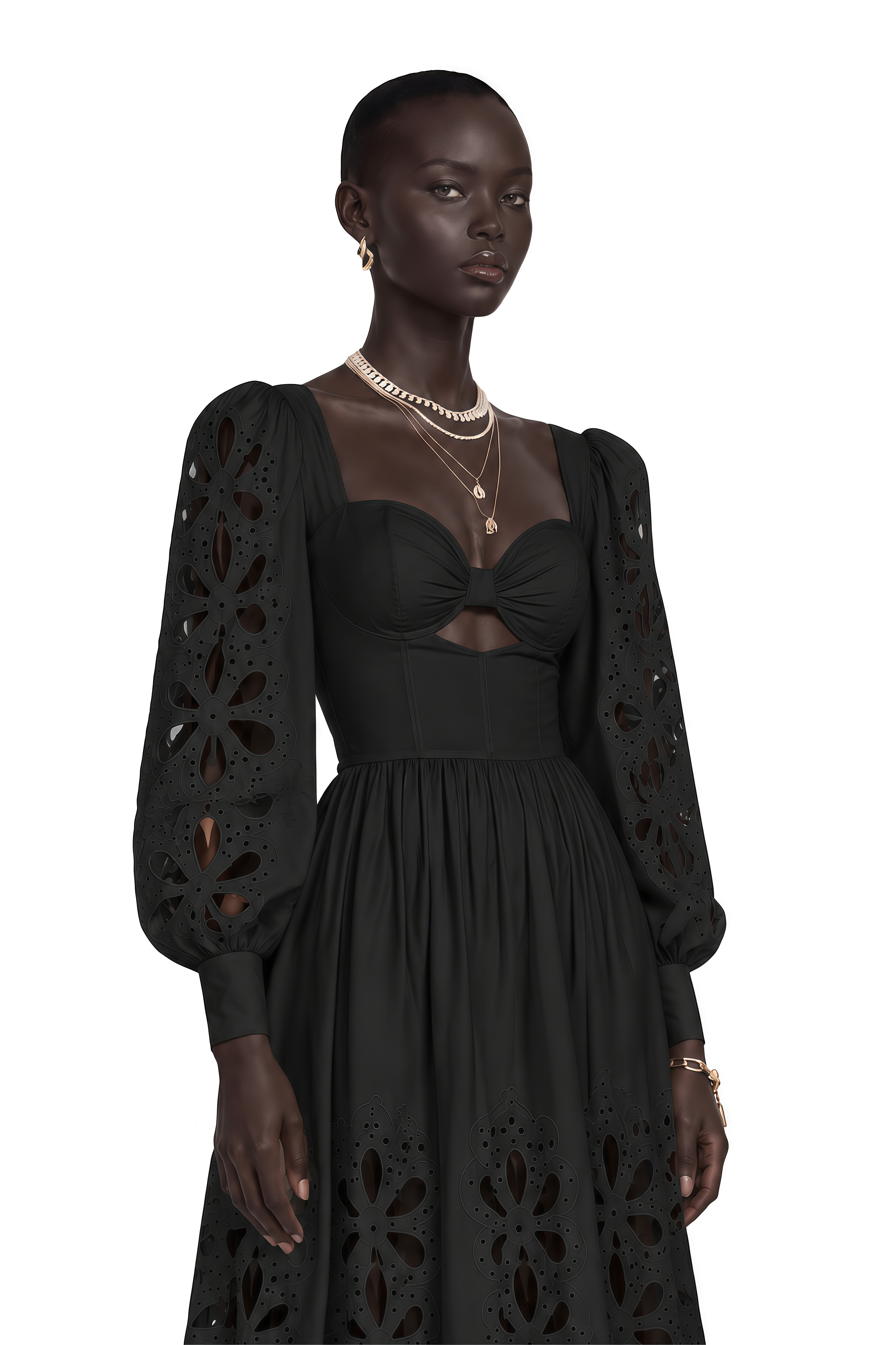 Amandine Black Cut-Out Puff Sleeve Maxi Dress