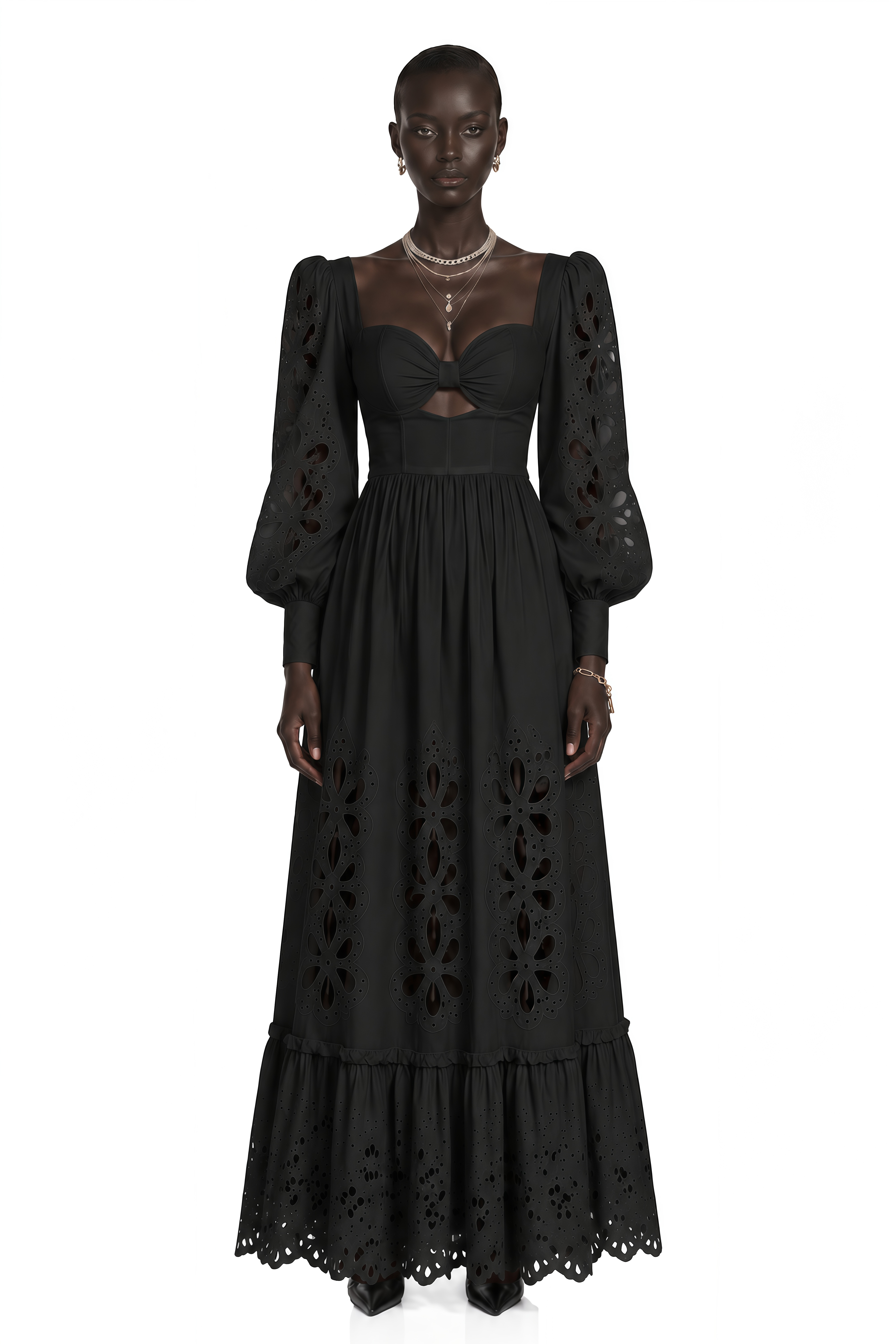Amandine Black Cut-Out Puff Sleeve Maxi Dress