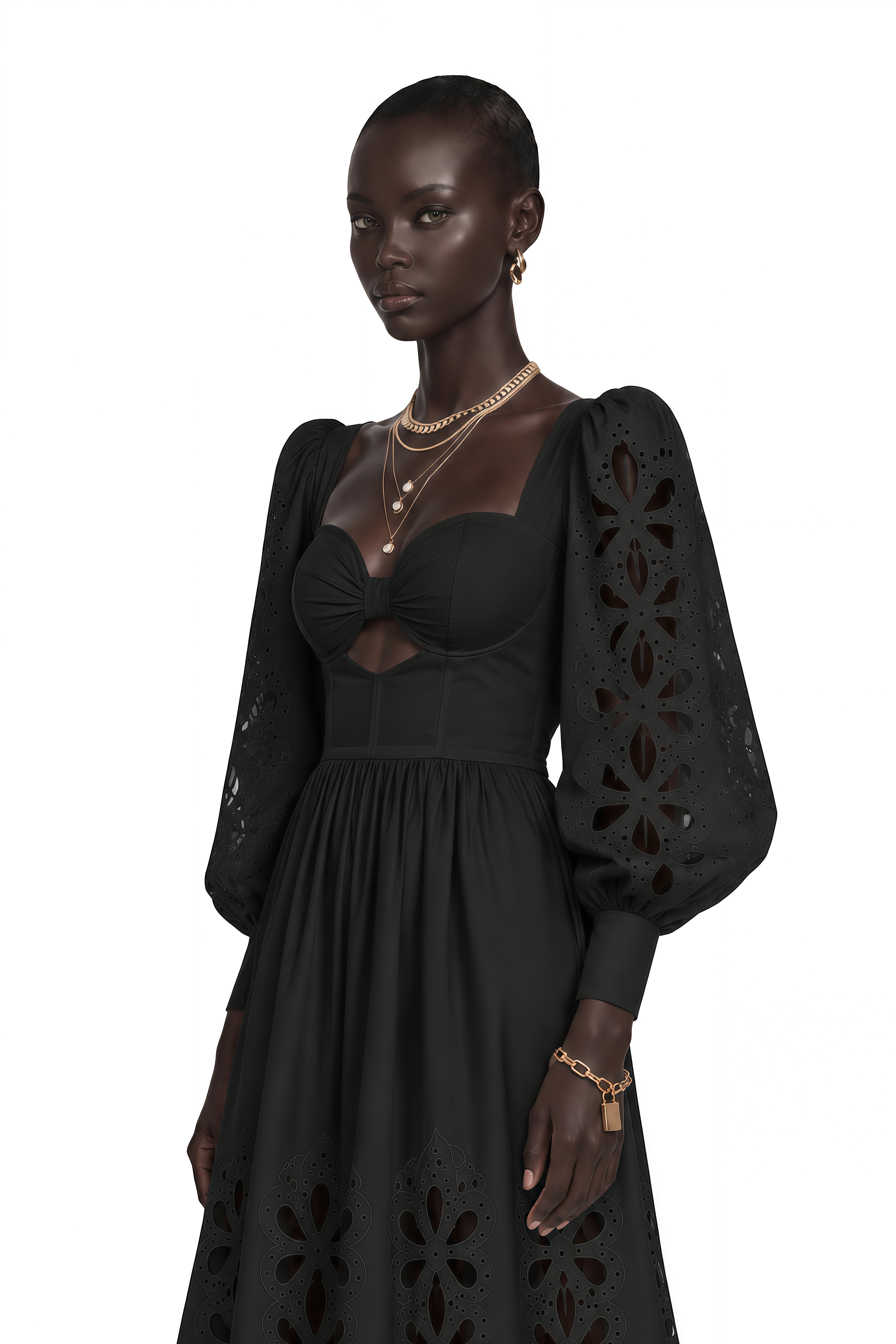 Amandine Black Cut-Out Puff Sleeve Maxi Dress