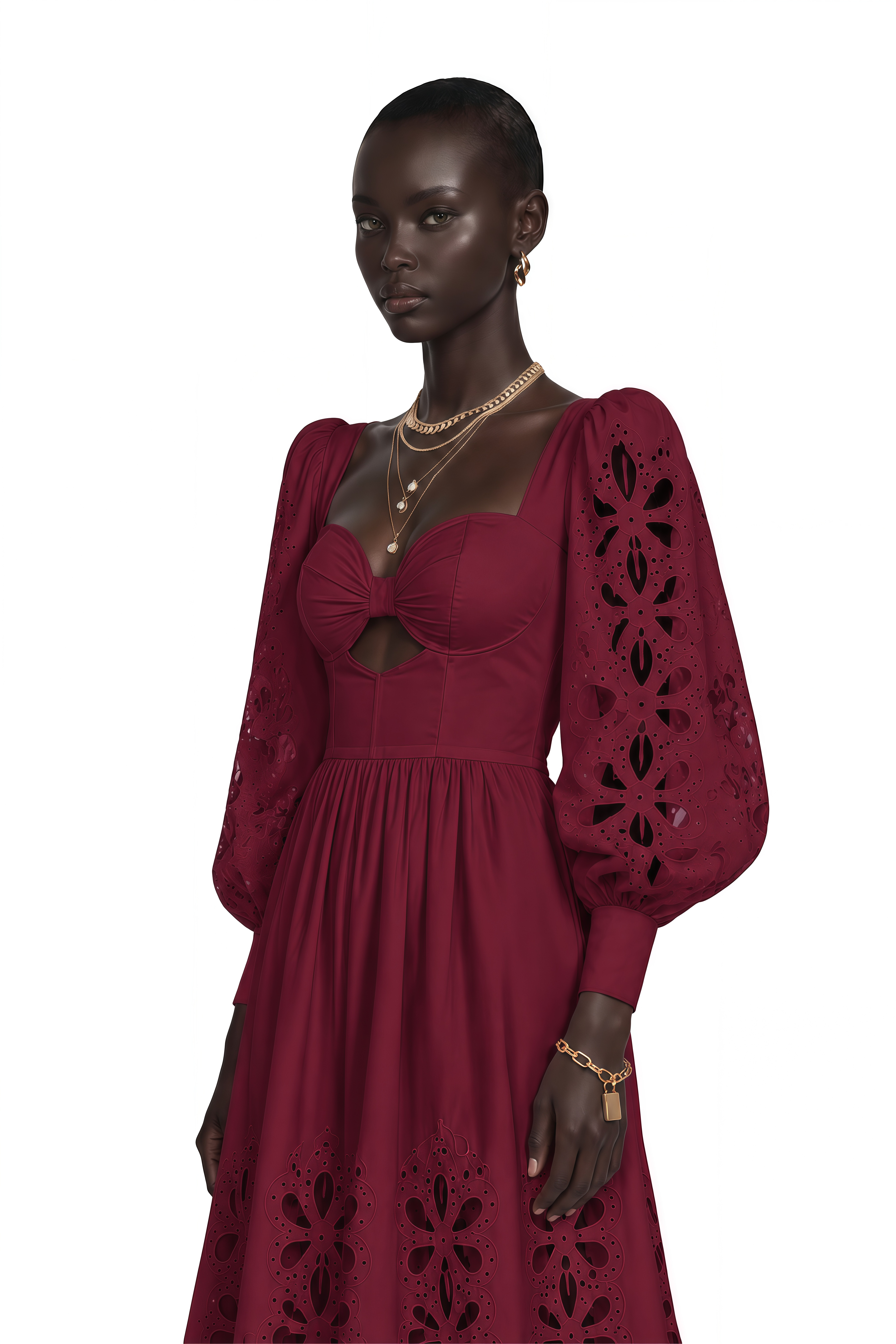 Amandine Red Cut-Out Puff Sleeve Maxi Dress
