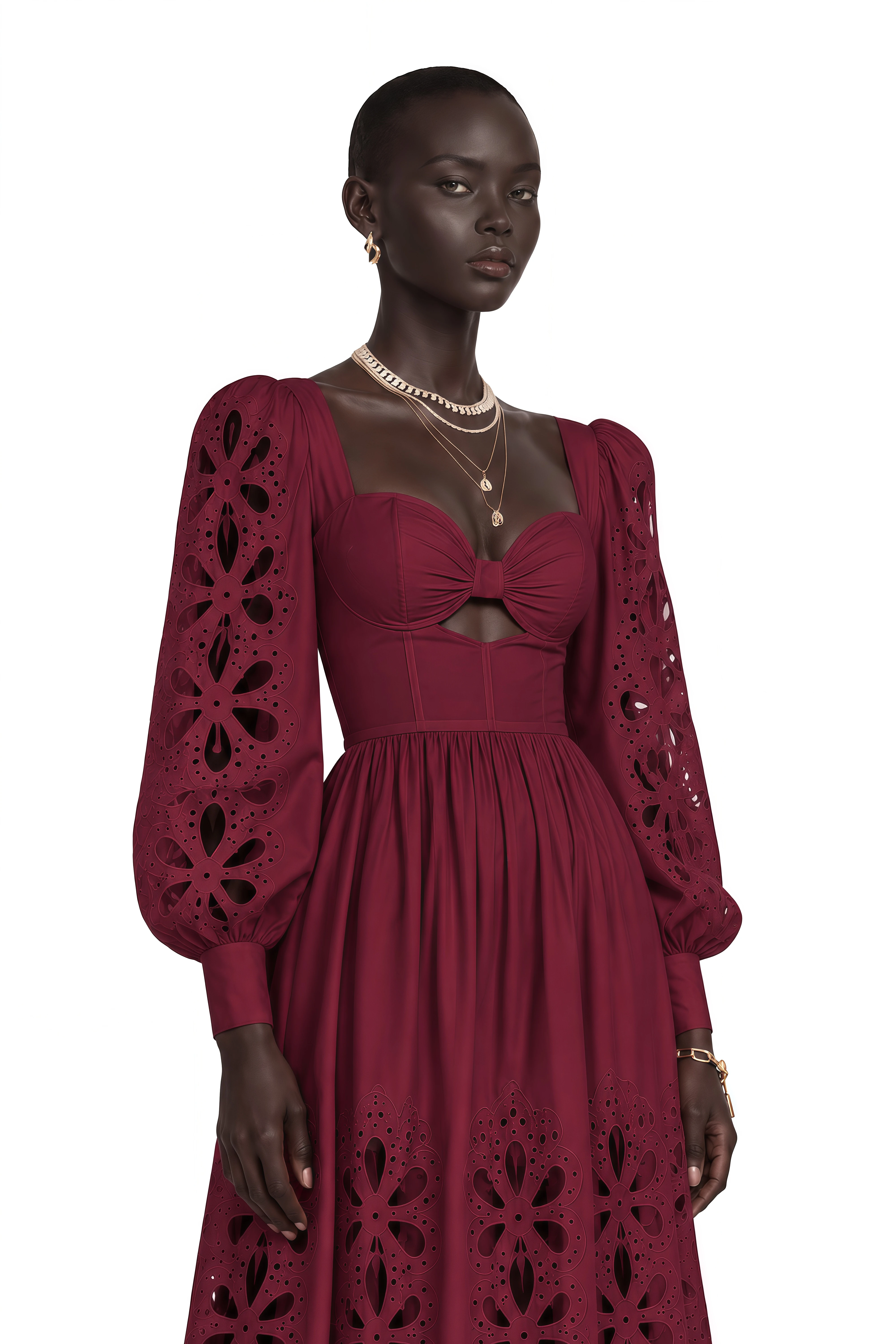 Amandine Red Cut-Out Puff Sleeve Maxi Dress