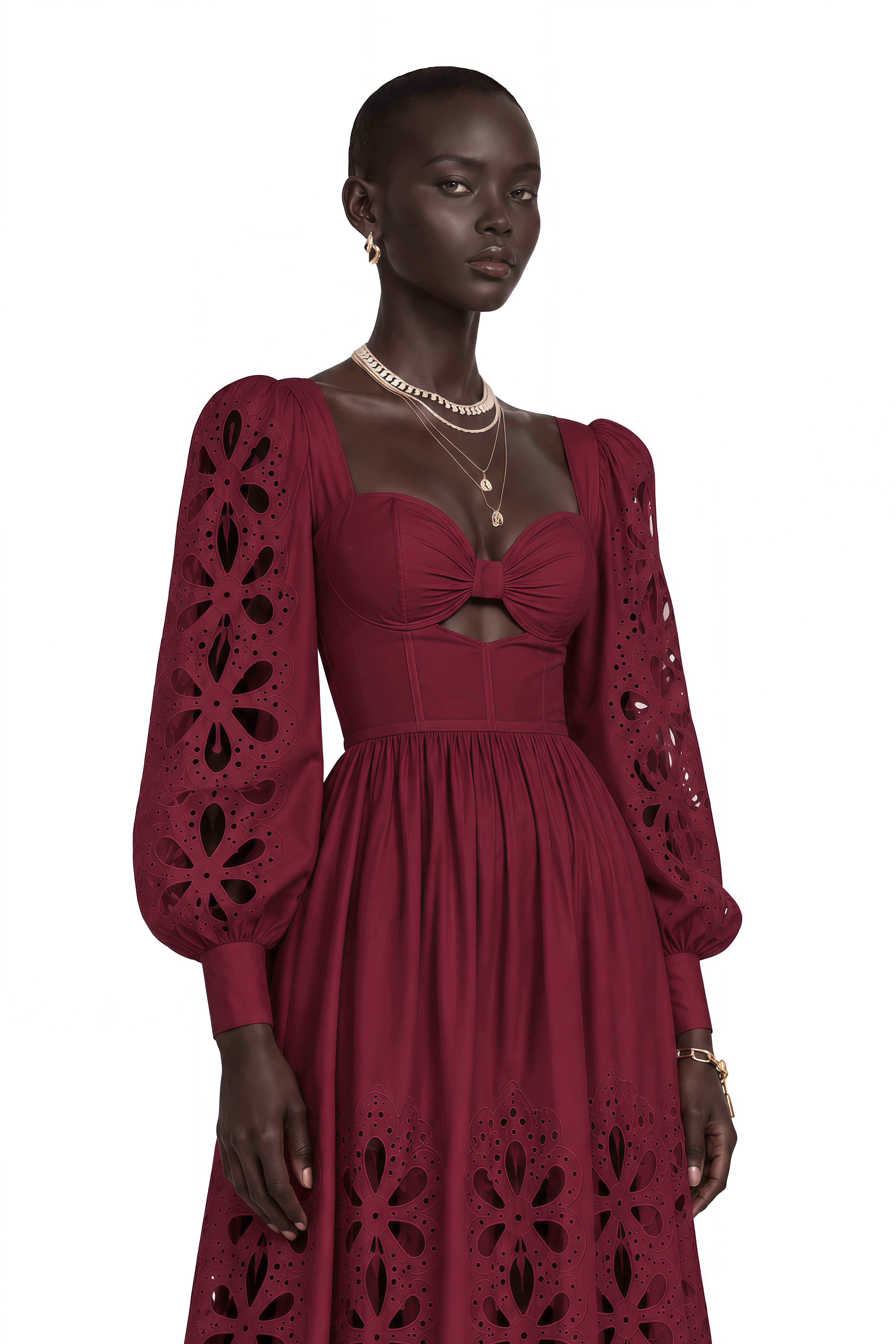 Amandine Red Cut-Out Puff Sleeve Maxi Dress