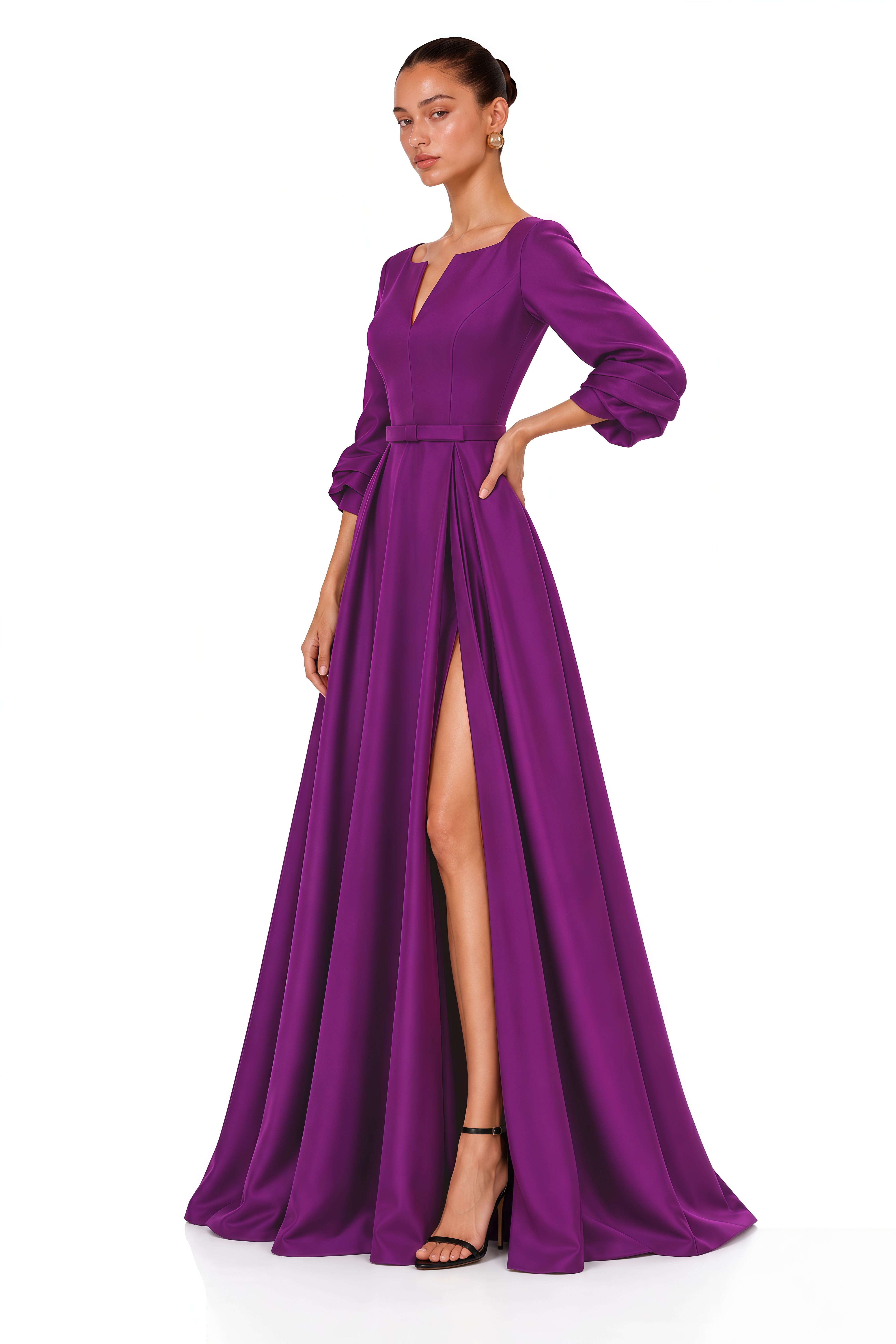 Amarinthe Purple Notched Neck Belted Maxi Dress