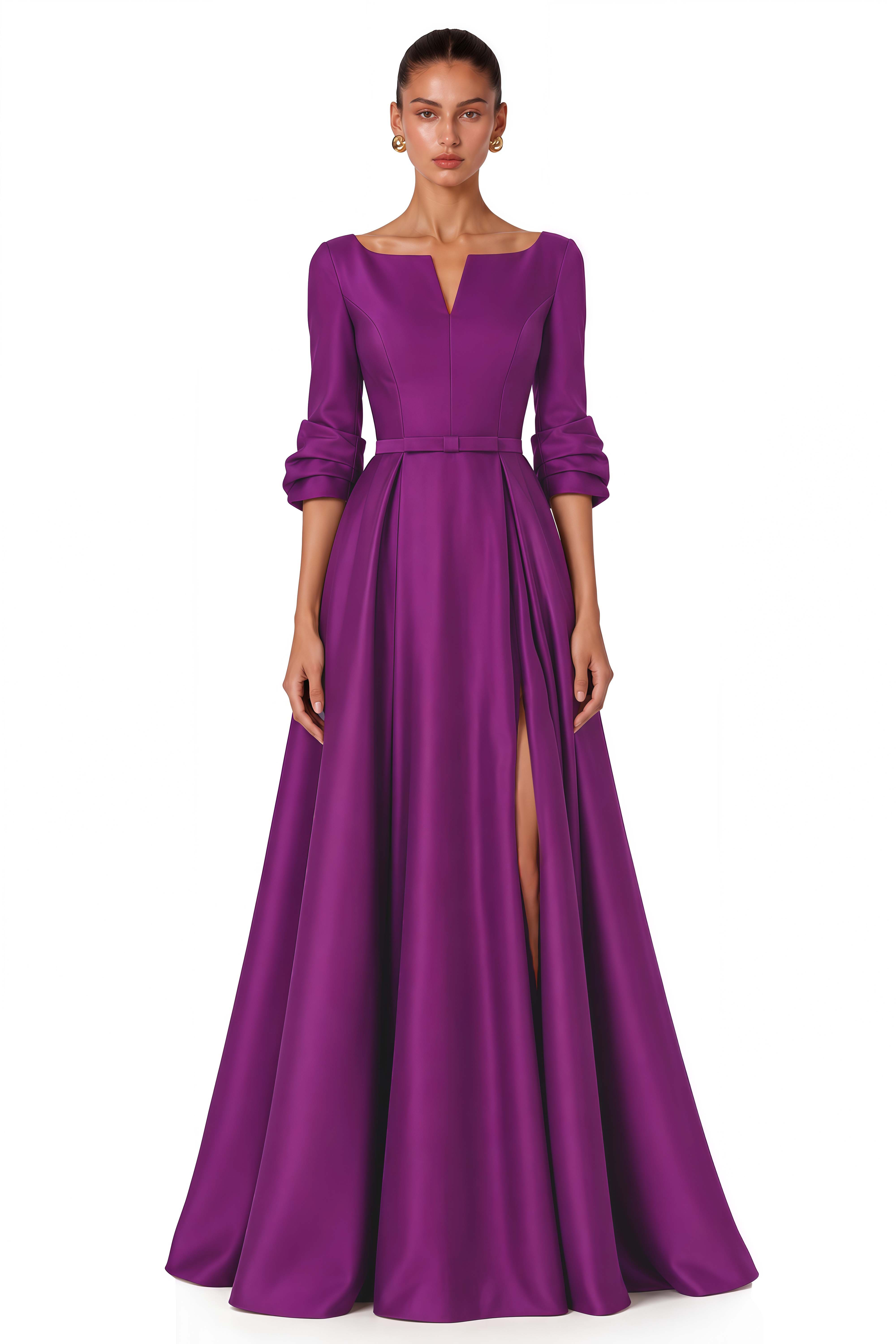 Amarinthe Purple Notched Neck Belted Maxi Dress
