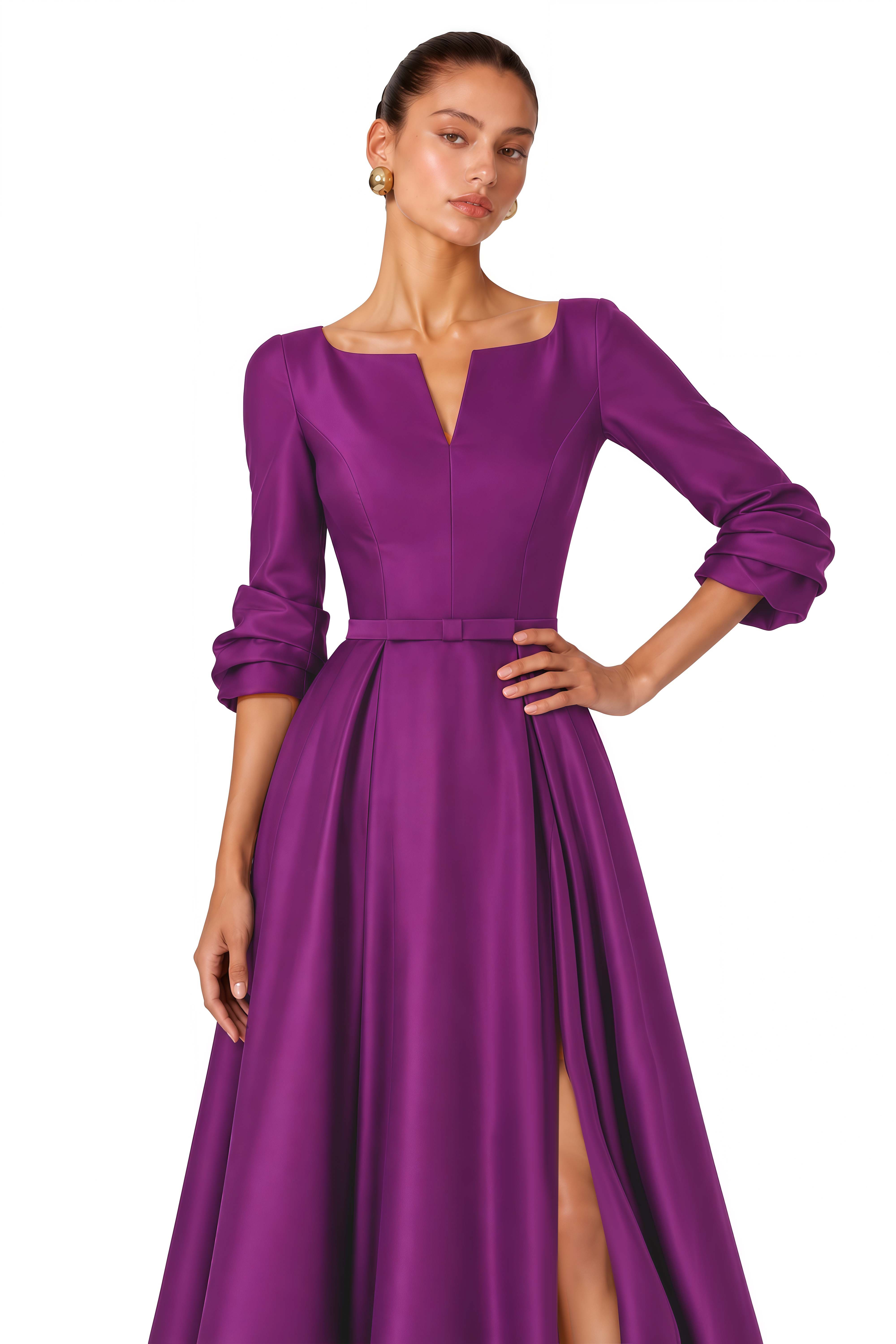 Amarinthe Purple Notched Neck Belted Maxi Dress