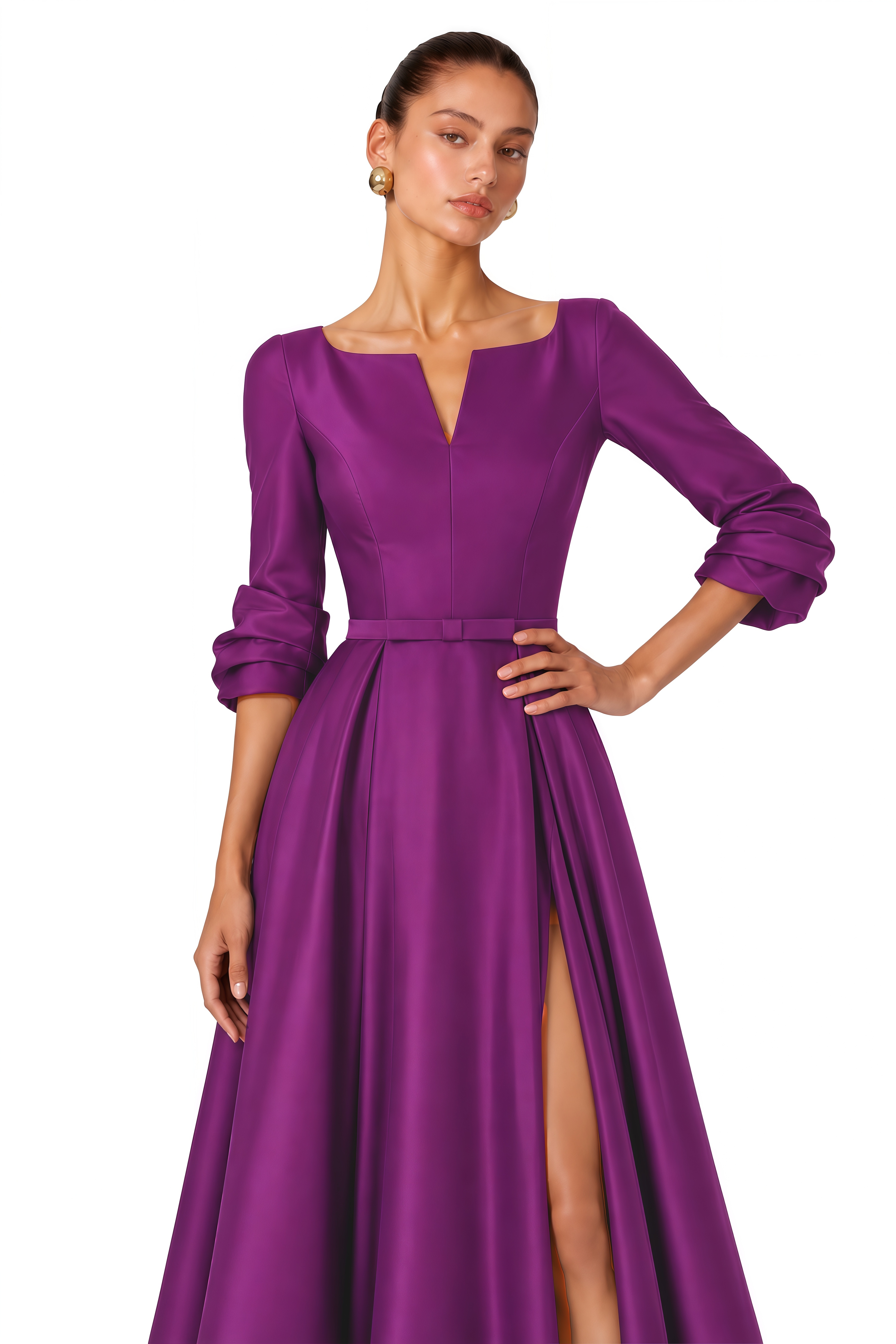 Amarinthe Purple Notched Neck Belted Maxi Dress