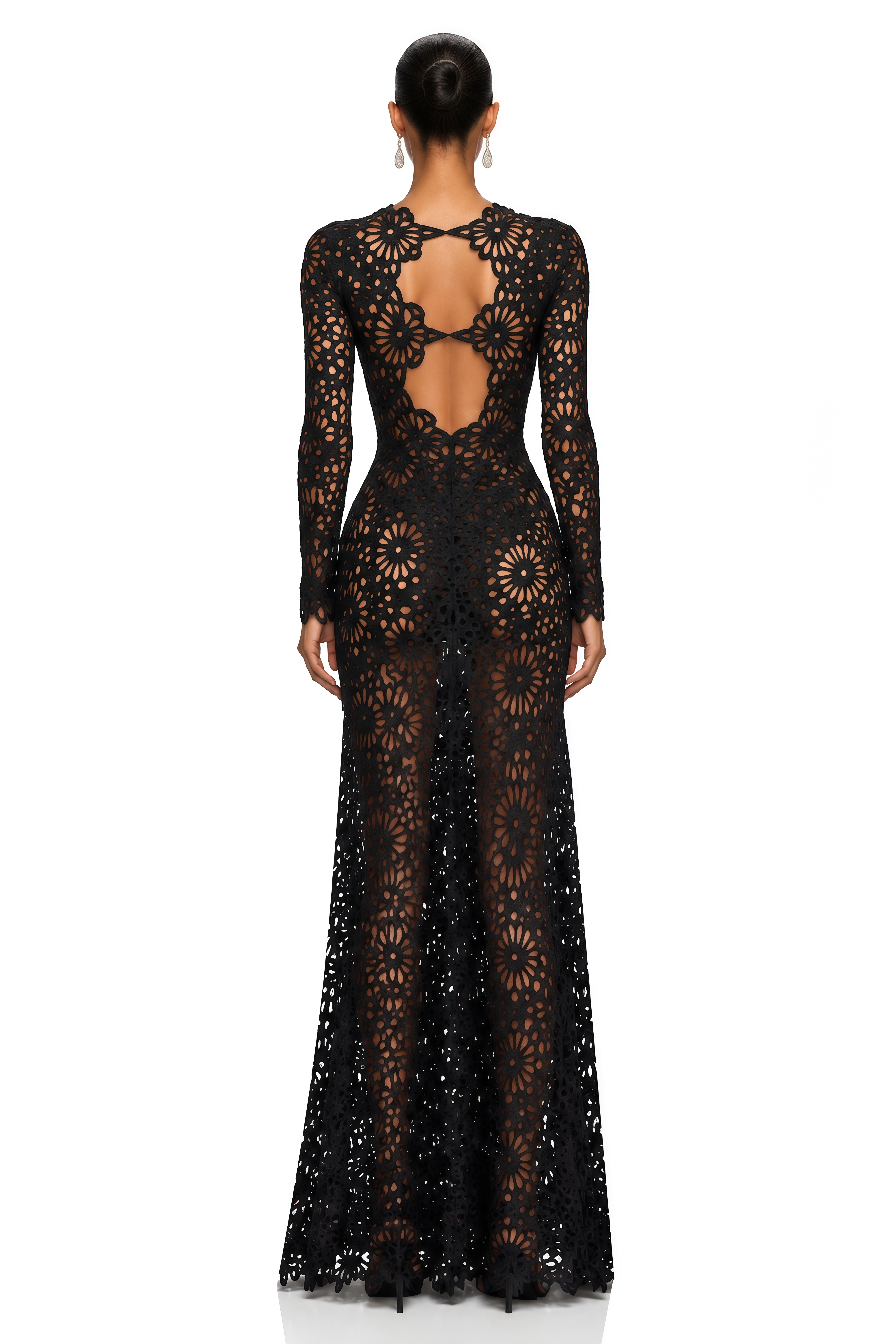 Amaya Black Floral Cut-Out Long Sleeve Maxi Dress