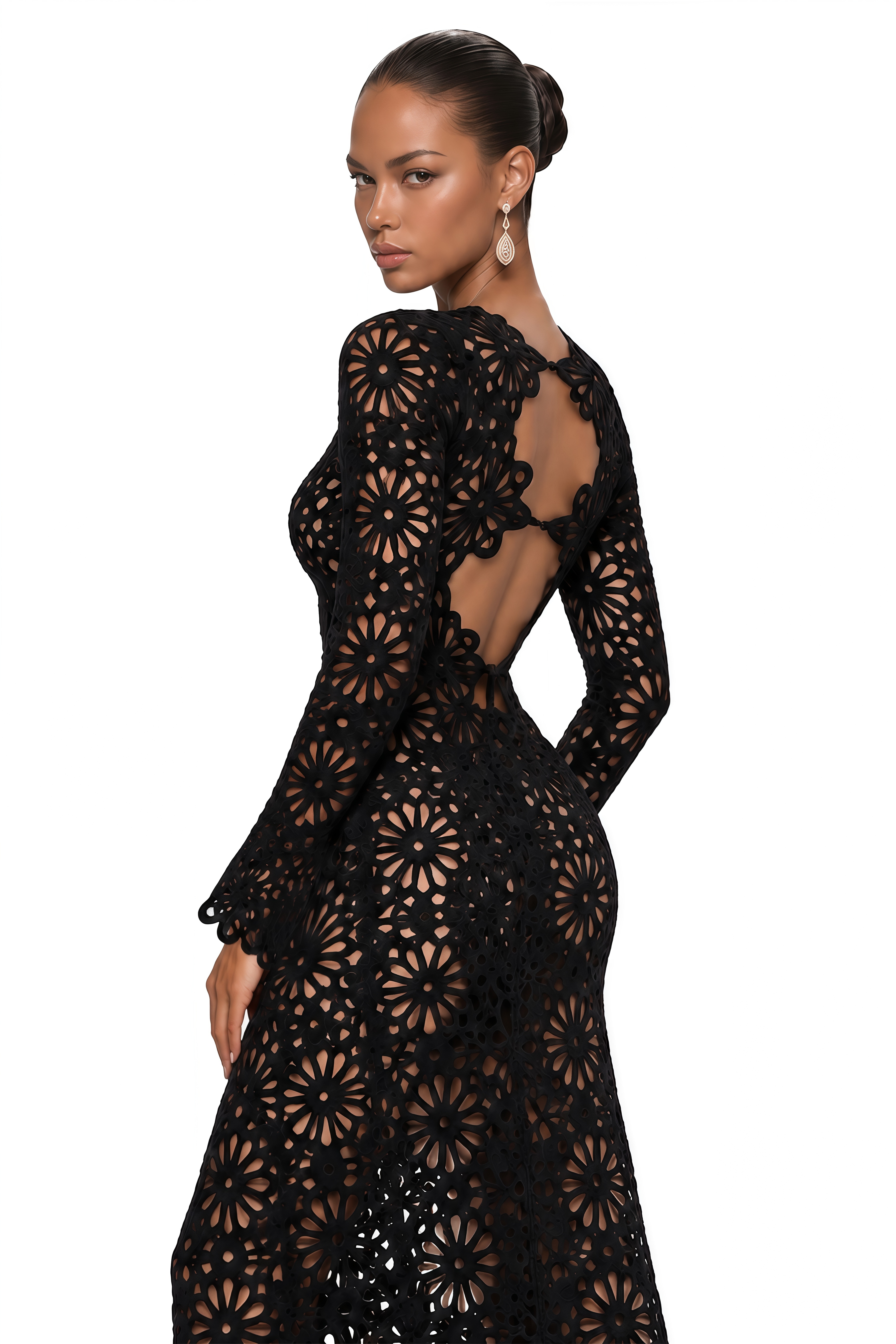 Amaya Black Floral Cut-Out Long Sleeve Maxi Dress