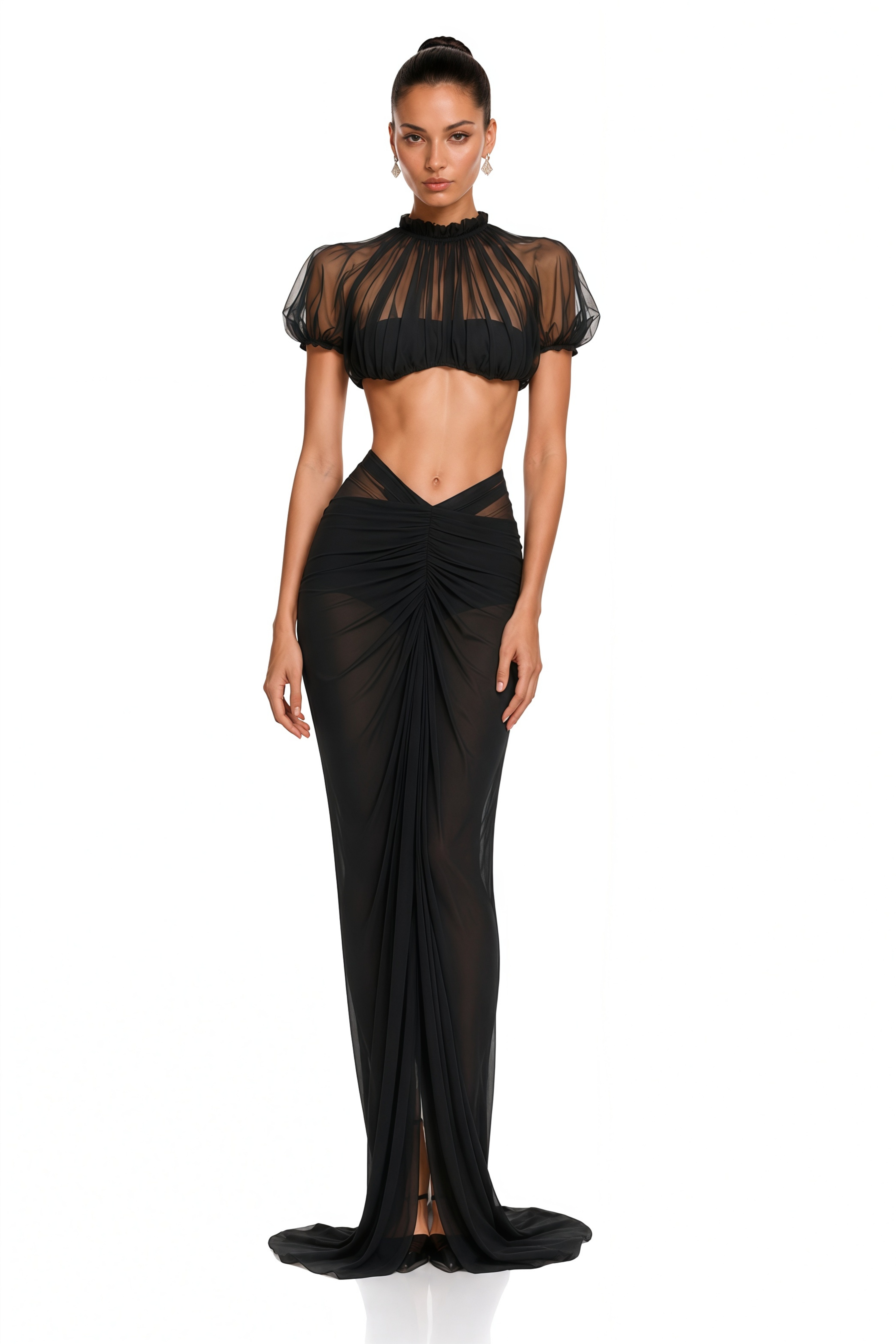 Amiri Black Sheer High Neck Crop Top & Maxi Skirt Set