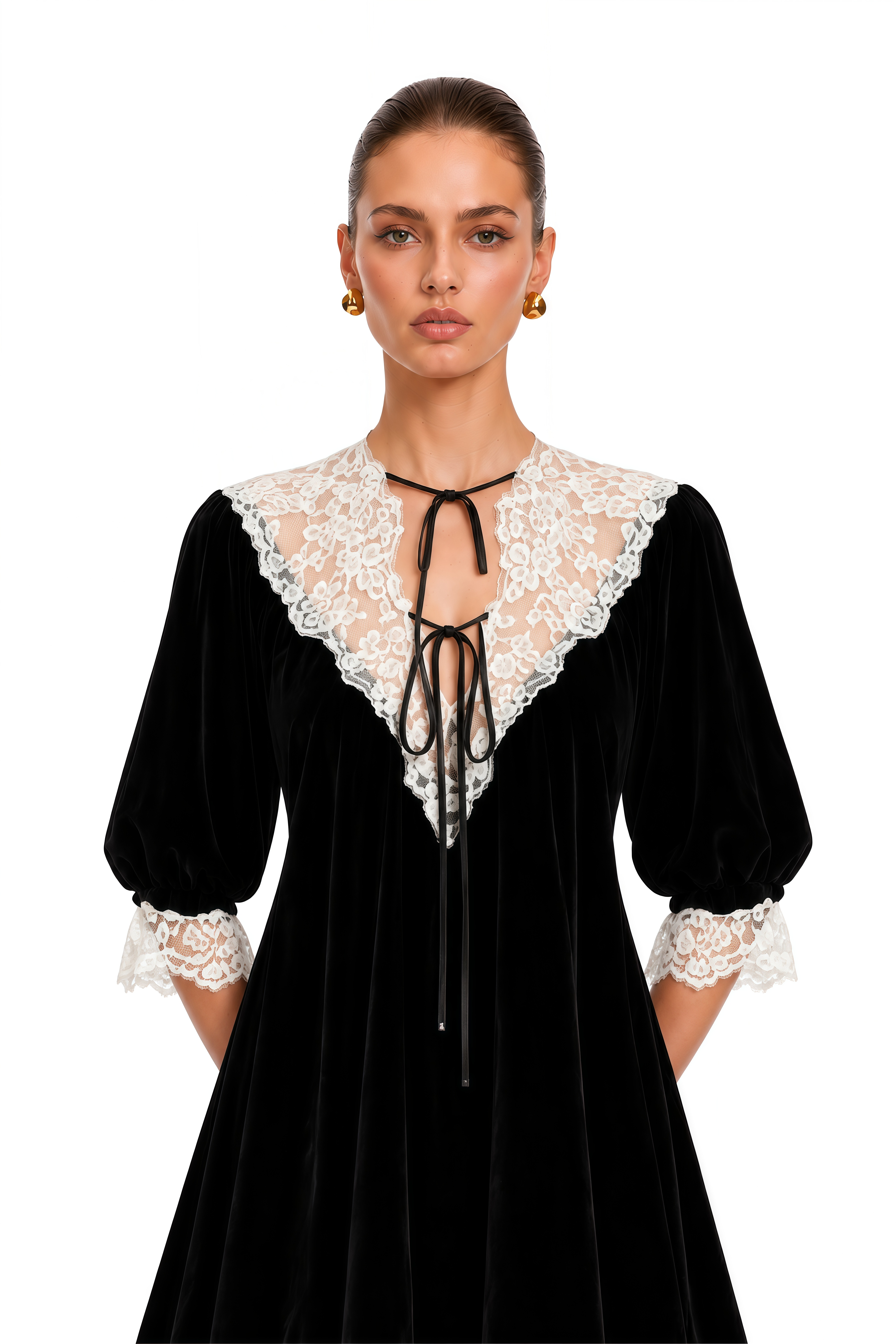Amoret Black Velvet Lace Collar Mini Dress