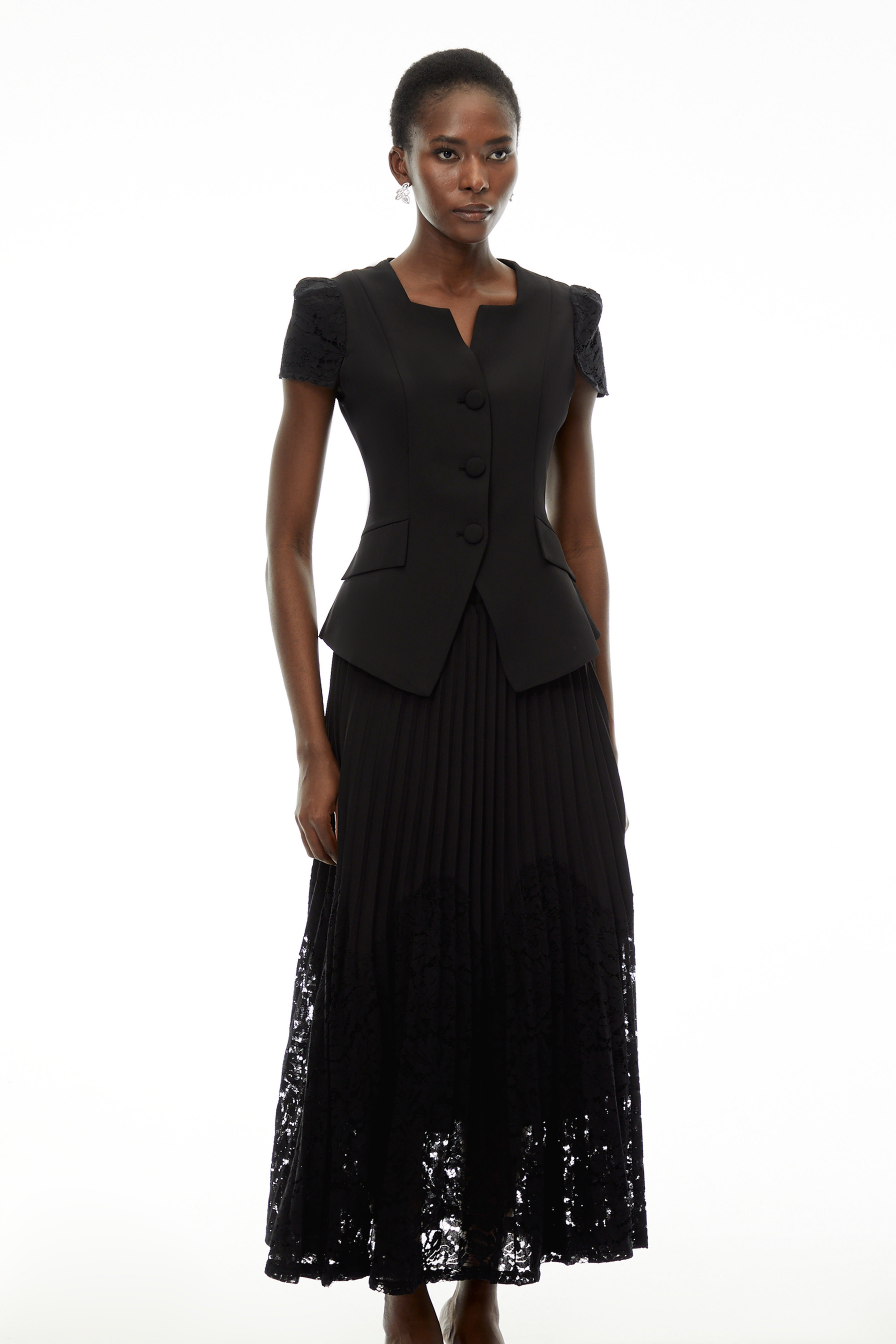 Beatrice Black V-Neck Button Down Top & Skirt Set (Final Sale-US Only)