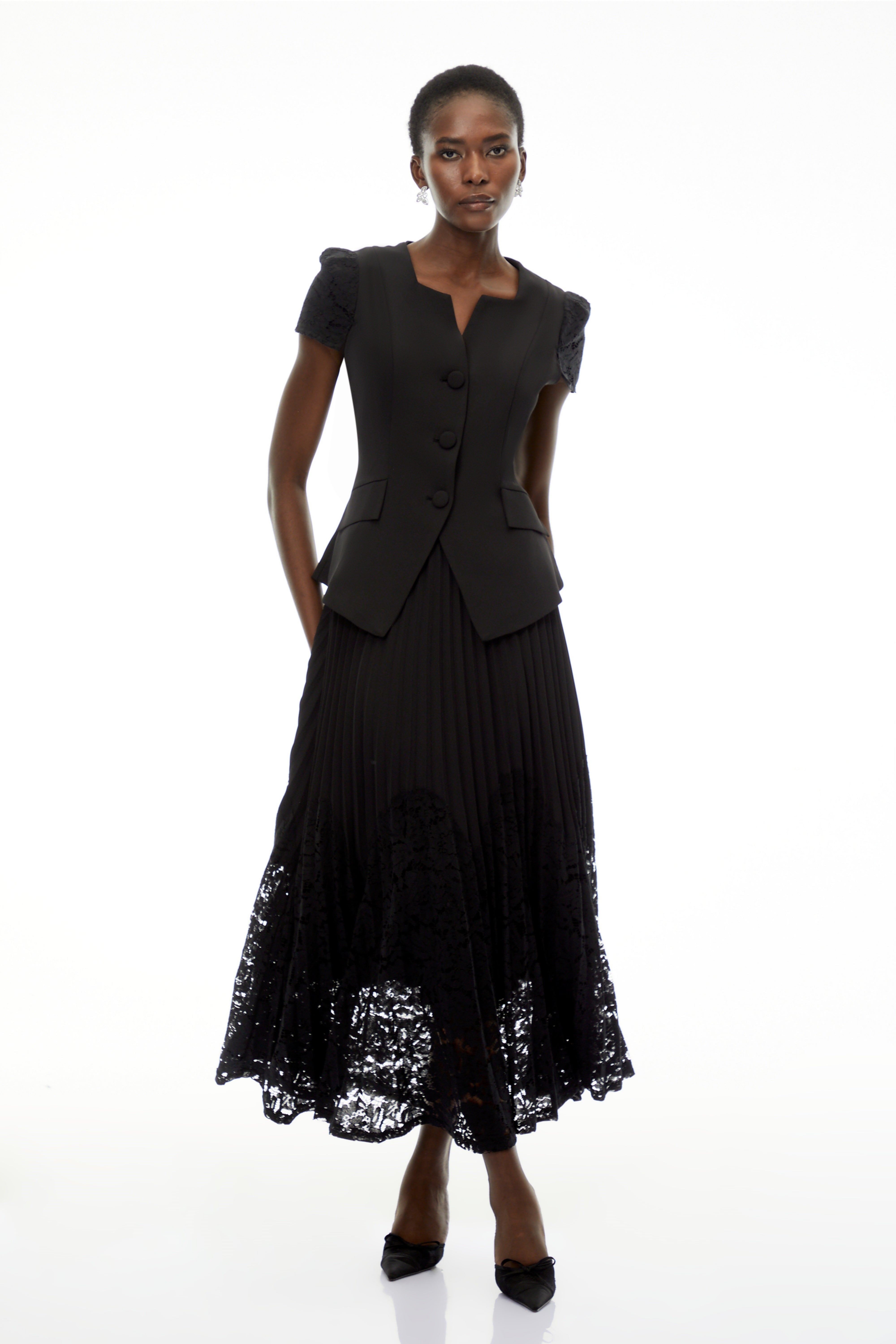Beatrice Black V-Neck Button Down Top & Skirt Set (Final Sale-US Only)