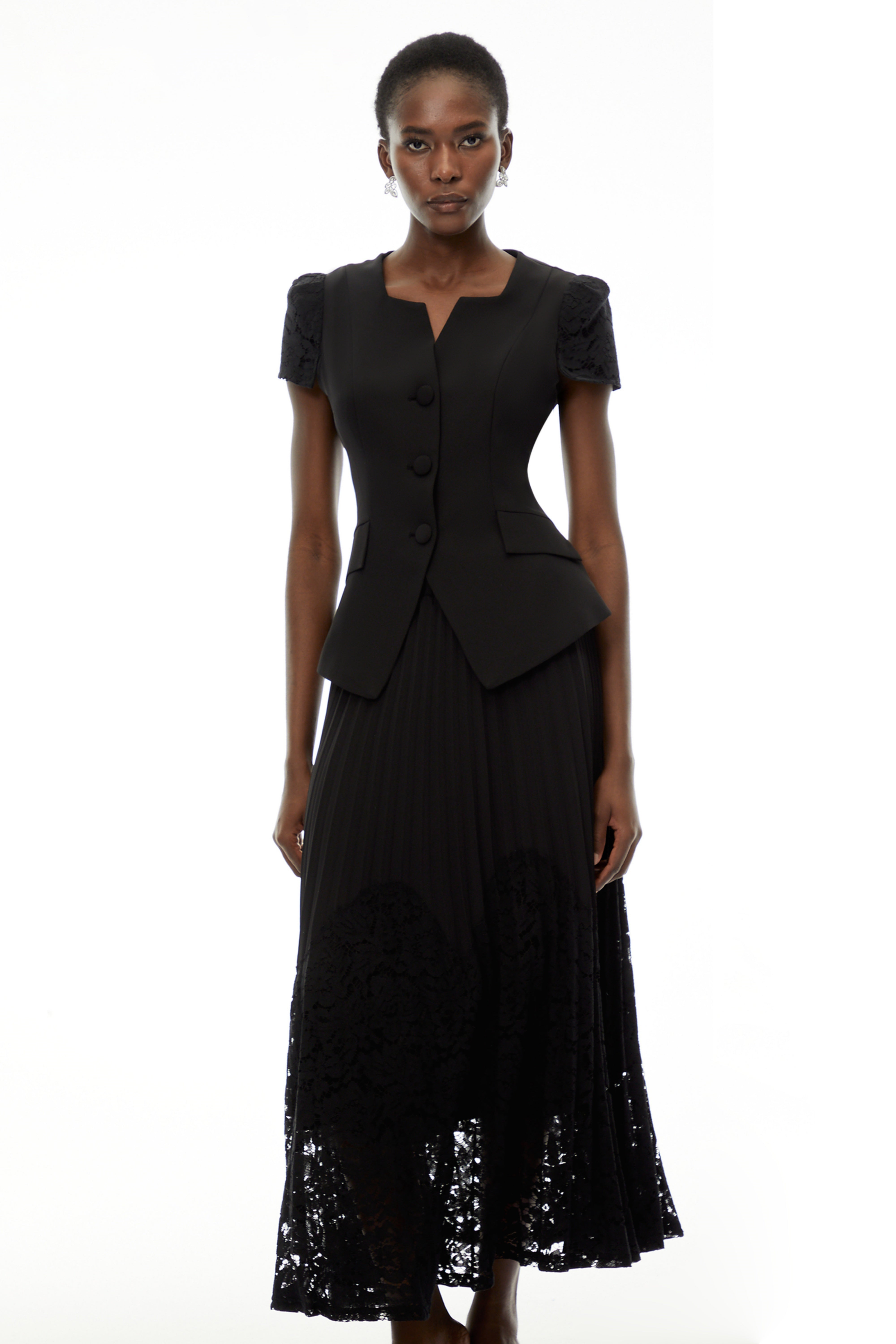Beatrice Black V-Neck Button Down Top & Skirt Set (Final Sale-US Only)