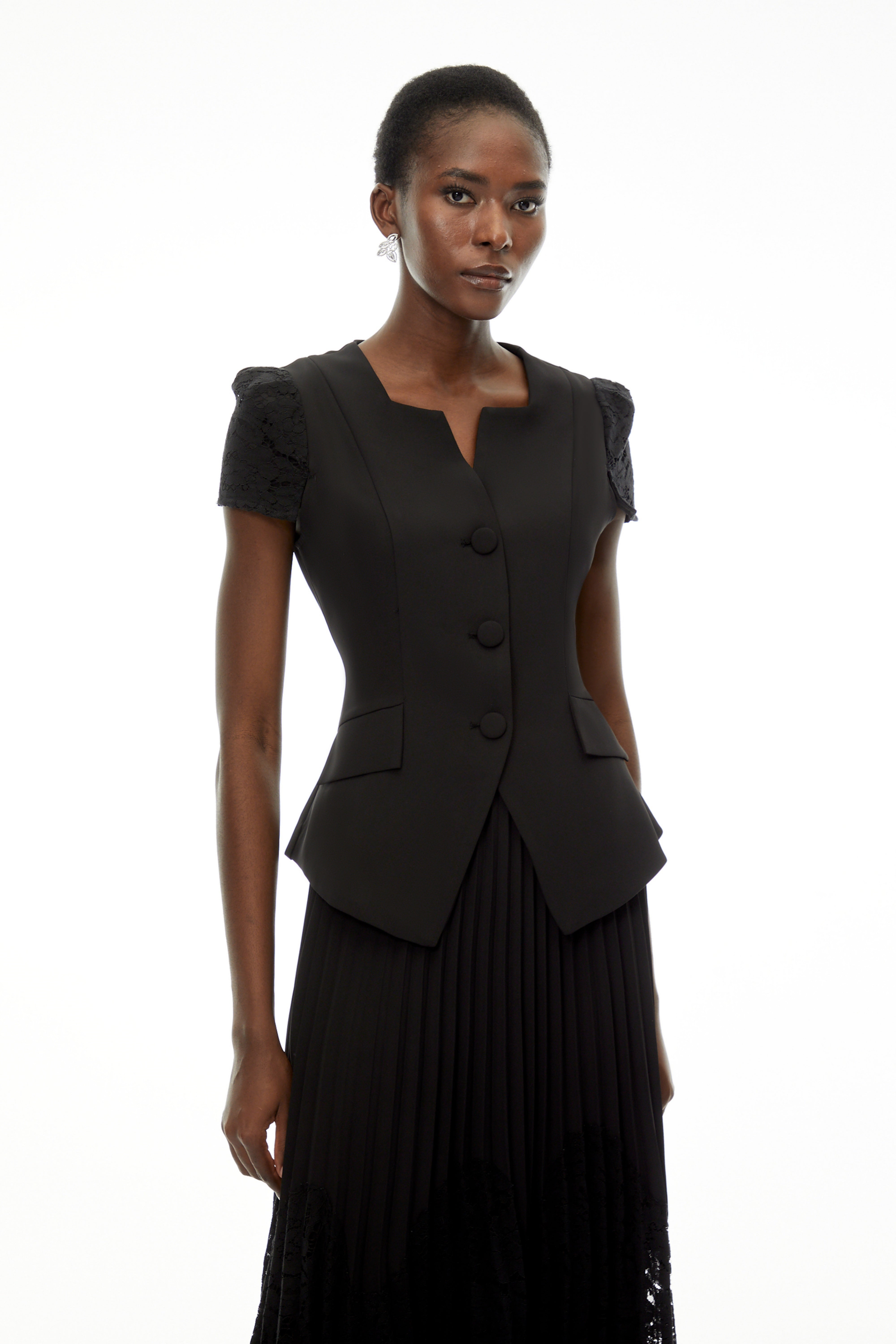 Beatrice Black V-Neck Button Down Top & Skirt Set (Final Sale-US Only)