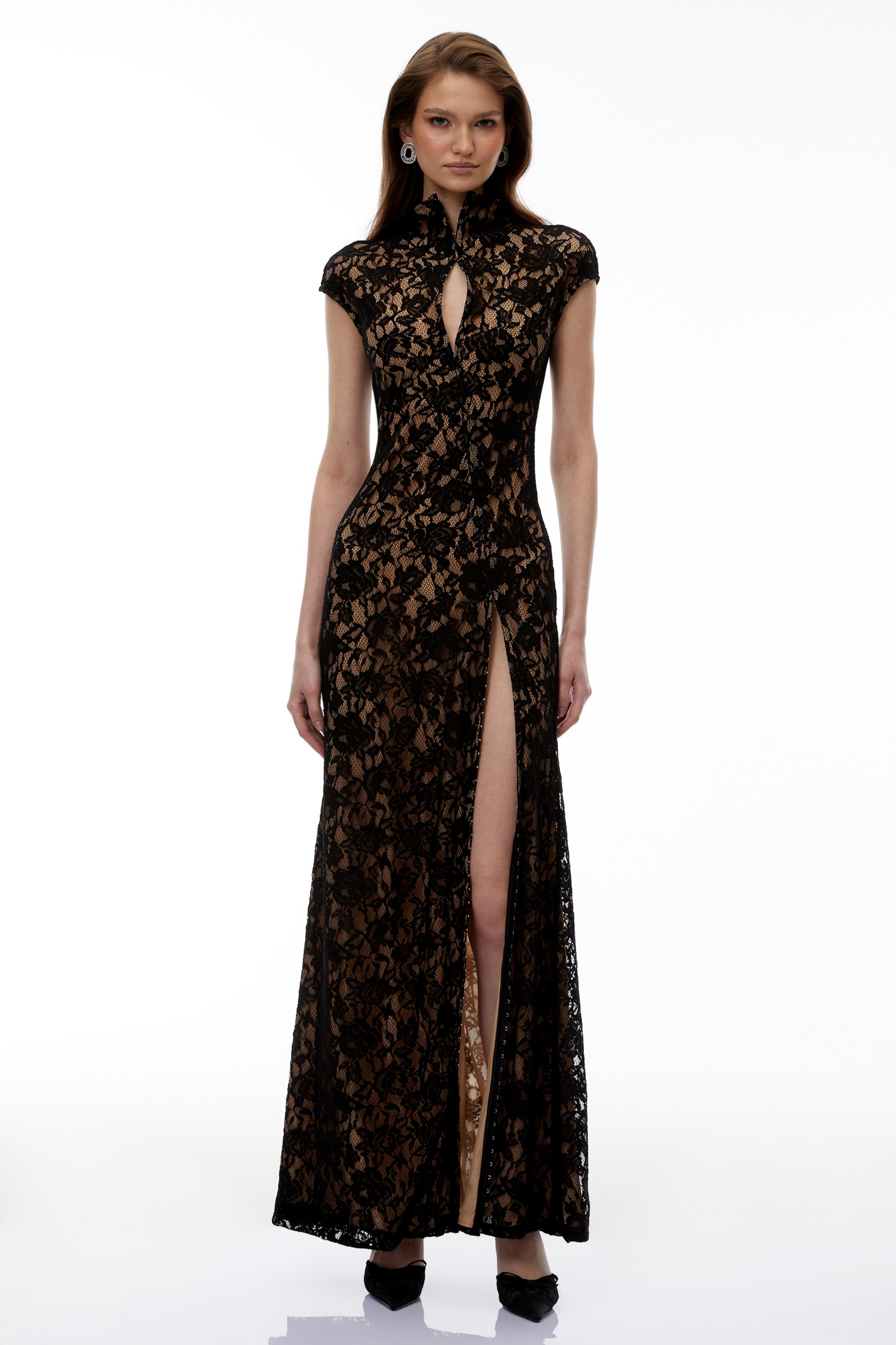 Lace Maxi Dress with High Thigh Slit