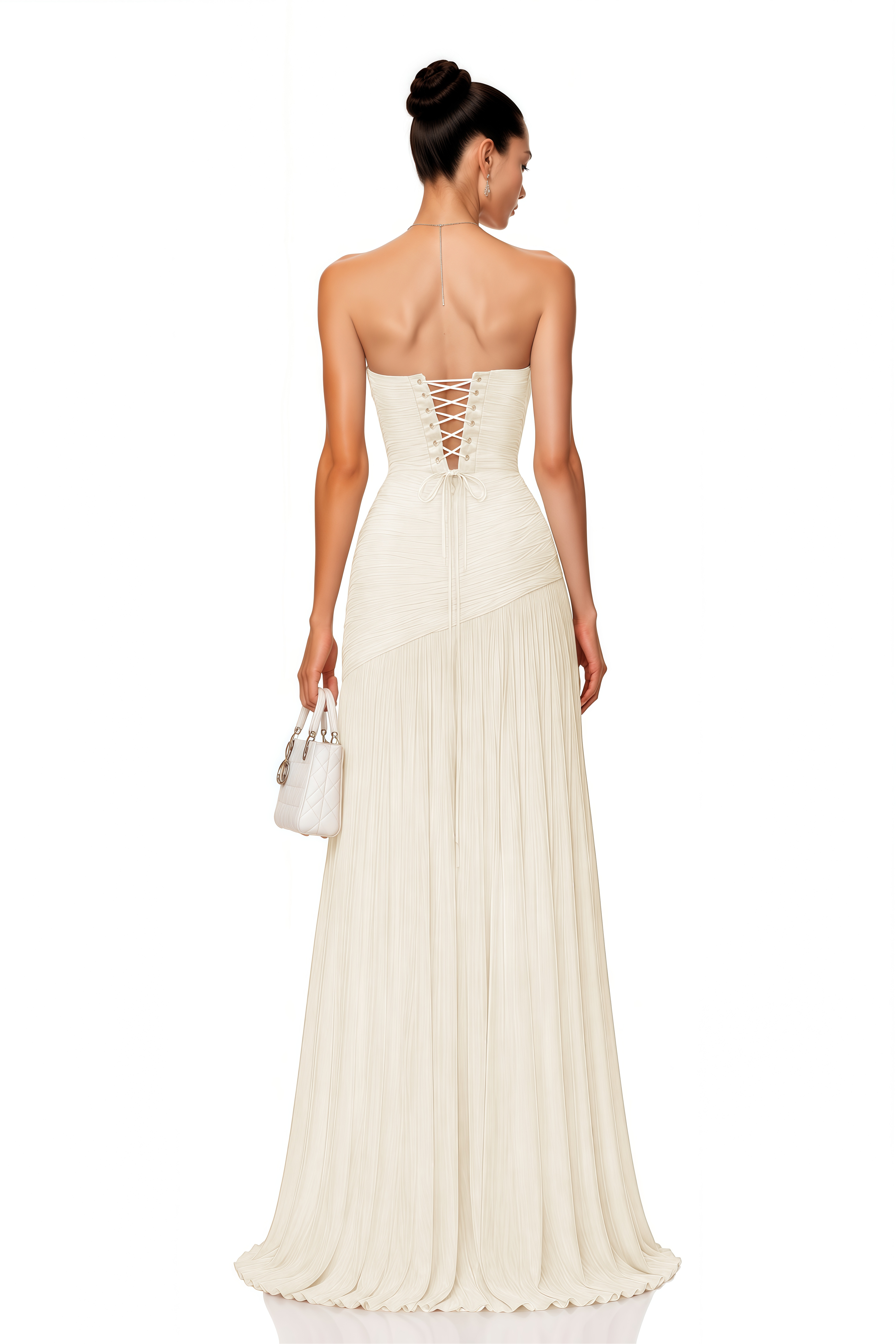 Angelina Champagne White Off Shoulder Pleated Maxi Dress