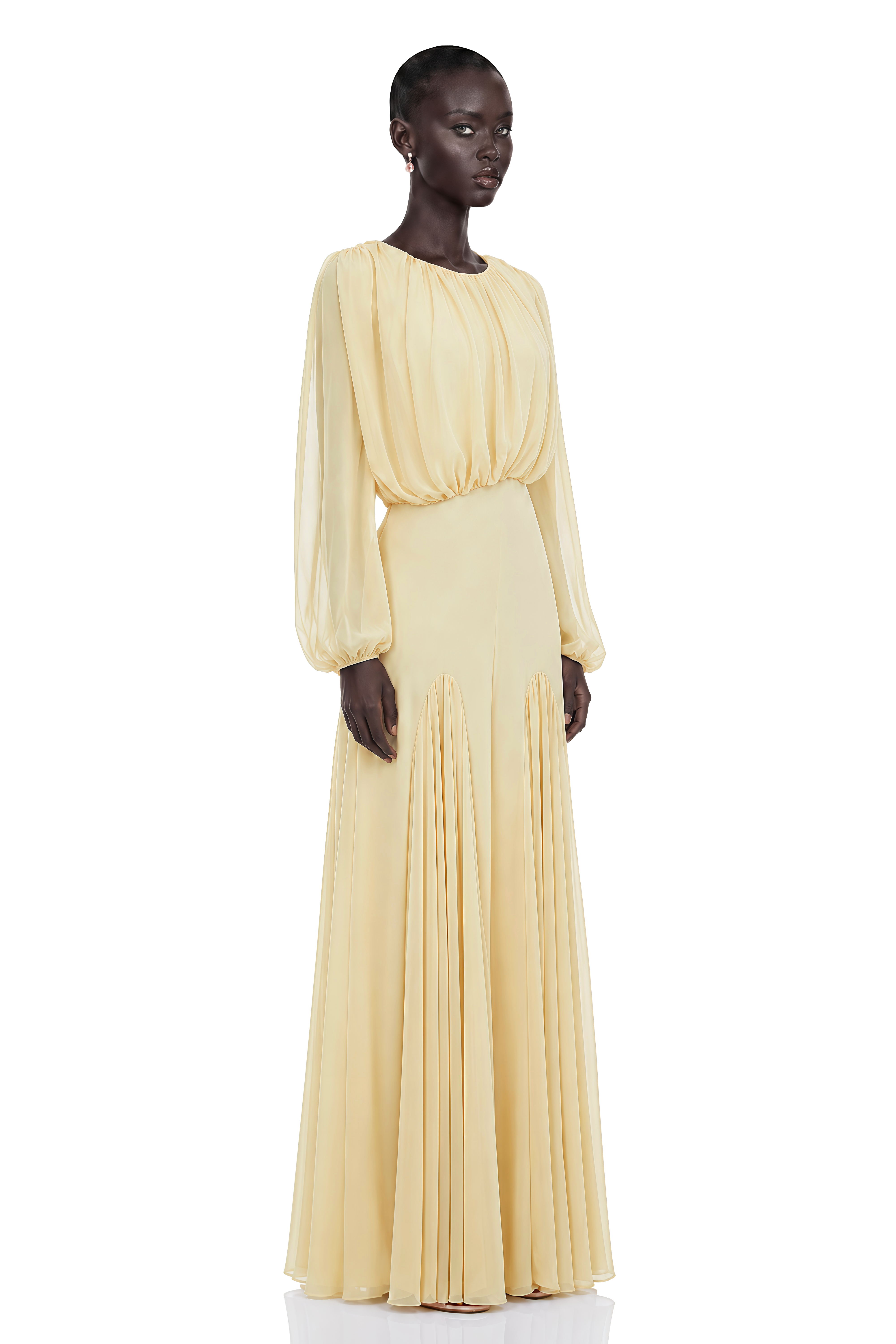 Annabelle Yellow Lantern Sleeve Pleated Maxi Dress – Miss Rosier