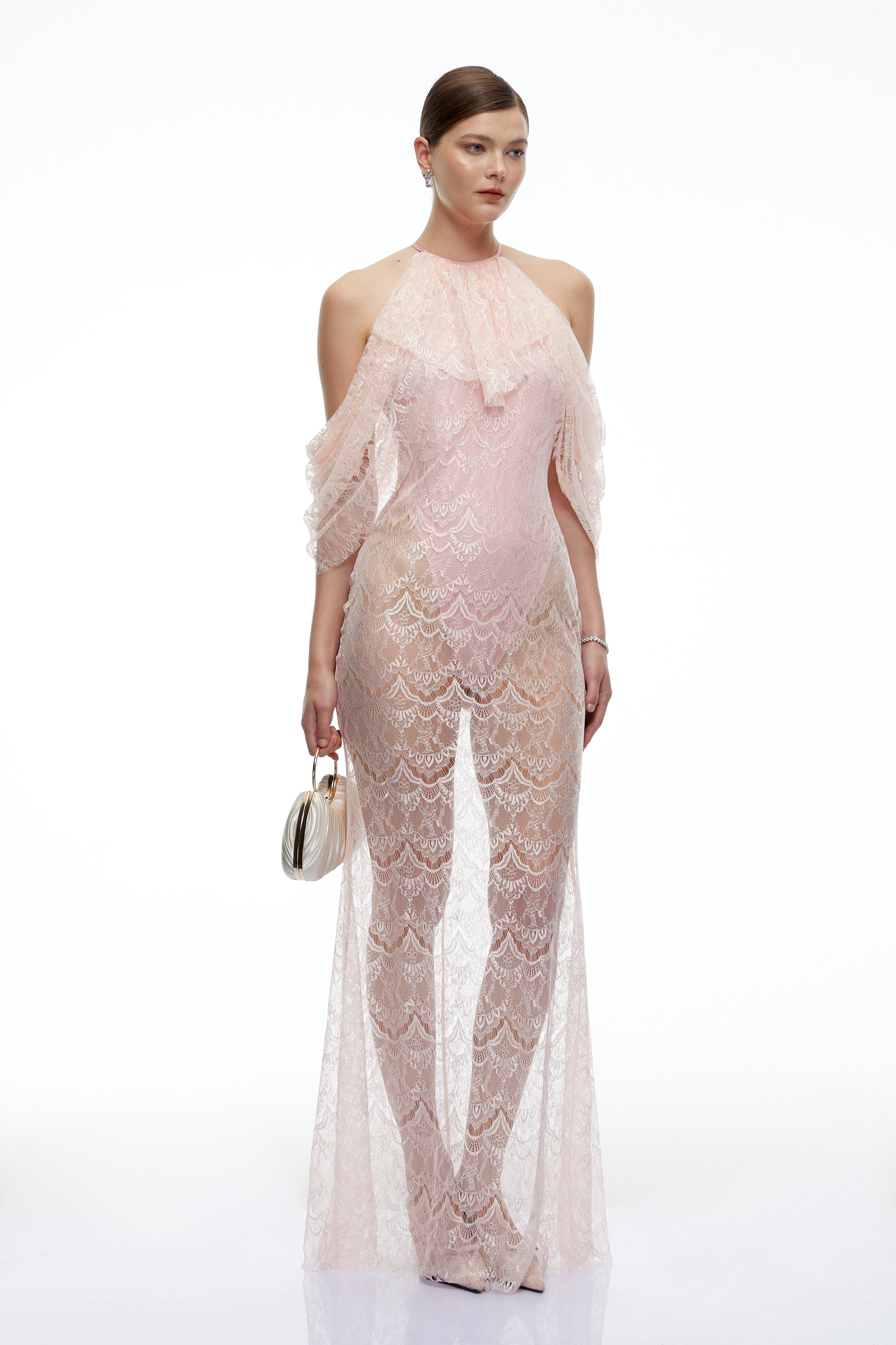 Anneliese Pink Lace Off-Shoulder Maxi Dress