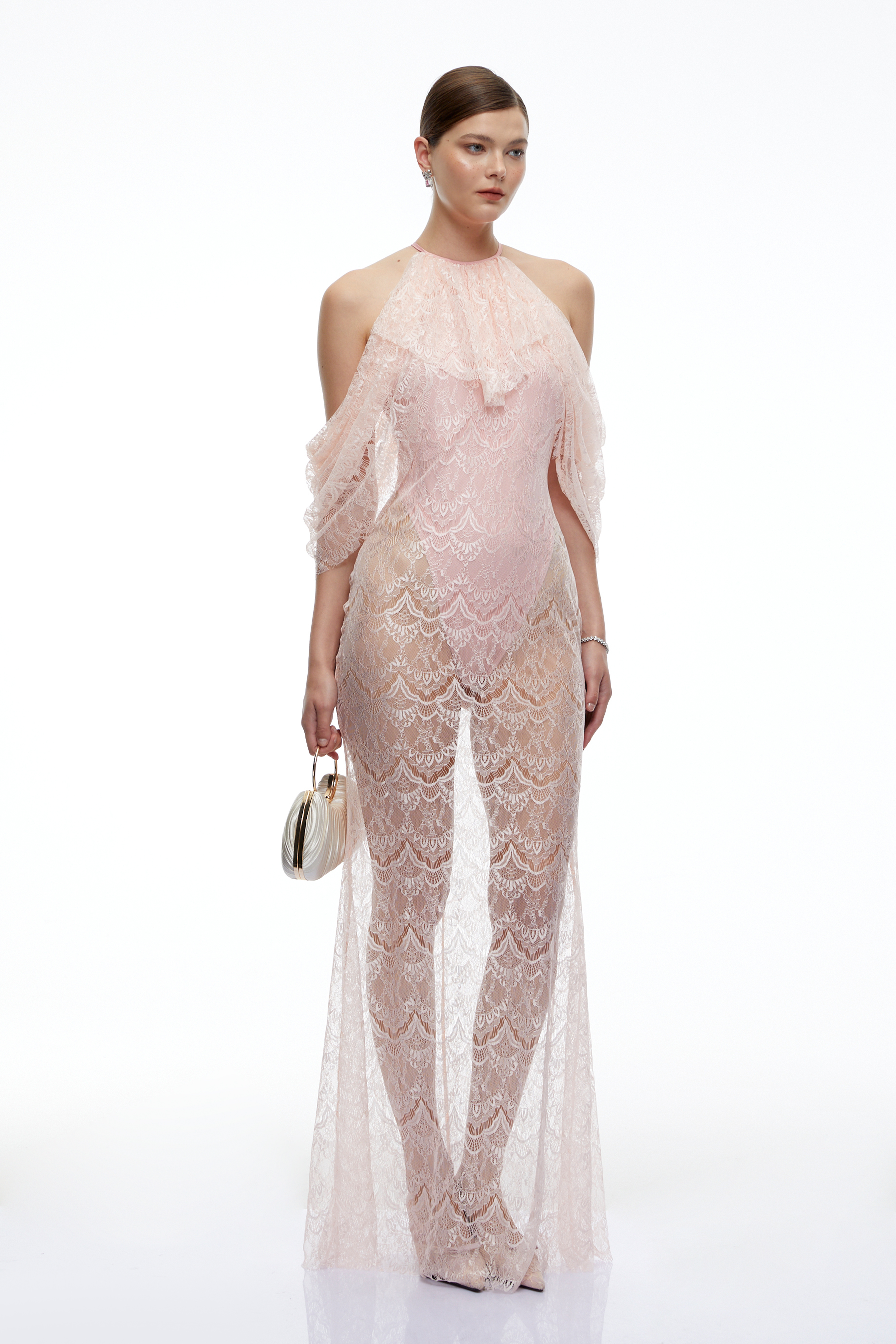 Anneliese Pink Lace Off-Shoulder Maxi Dress
