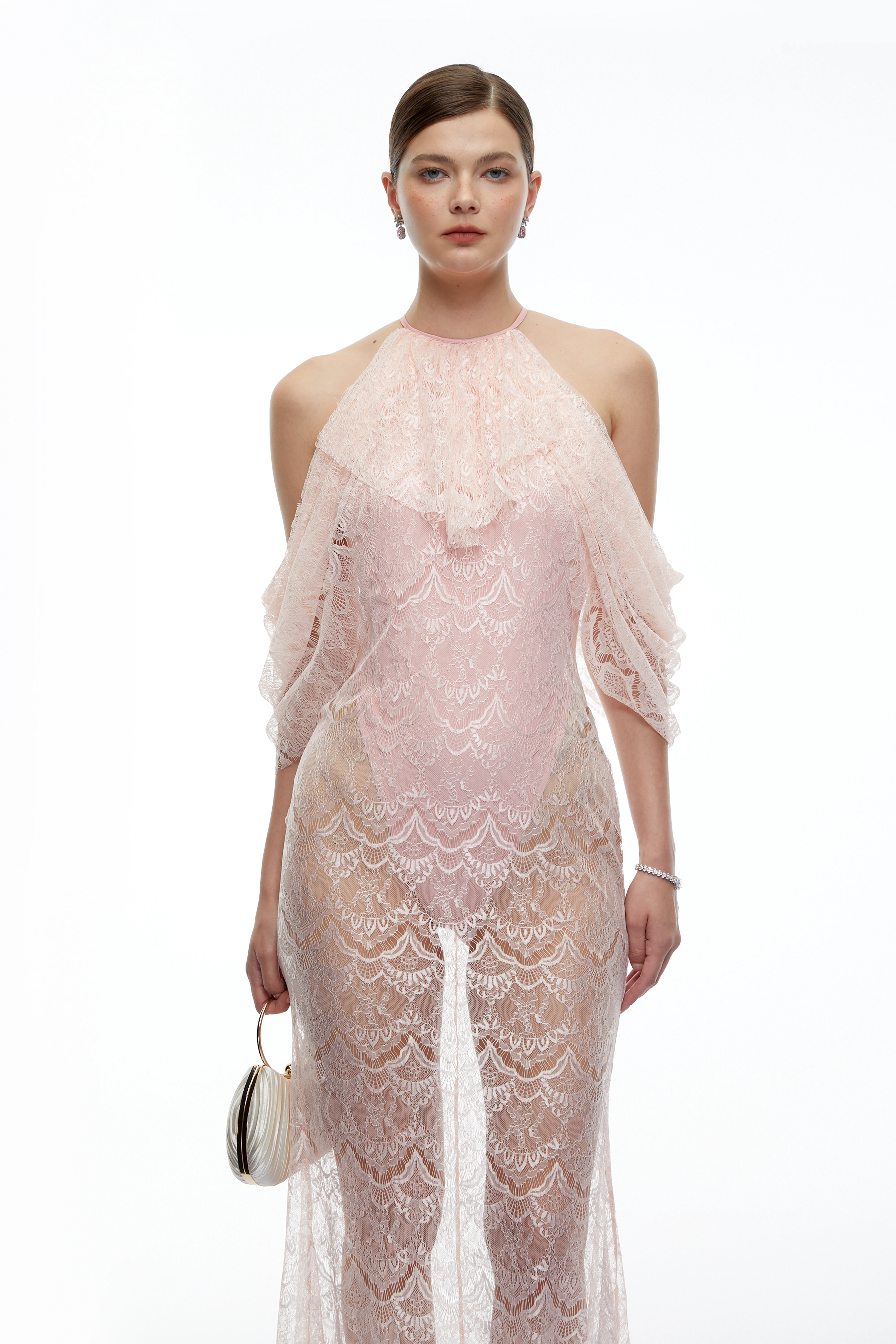 Anneliese Pink Lace Off-Shoulder Maxi Dress
