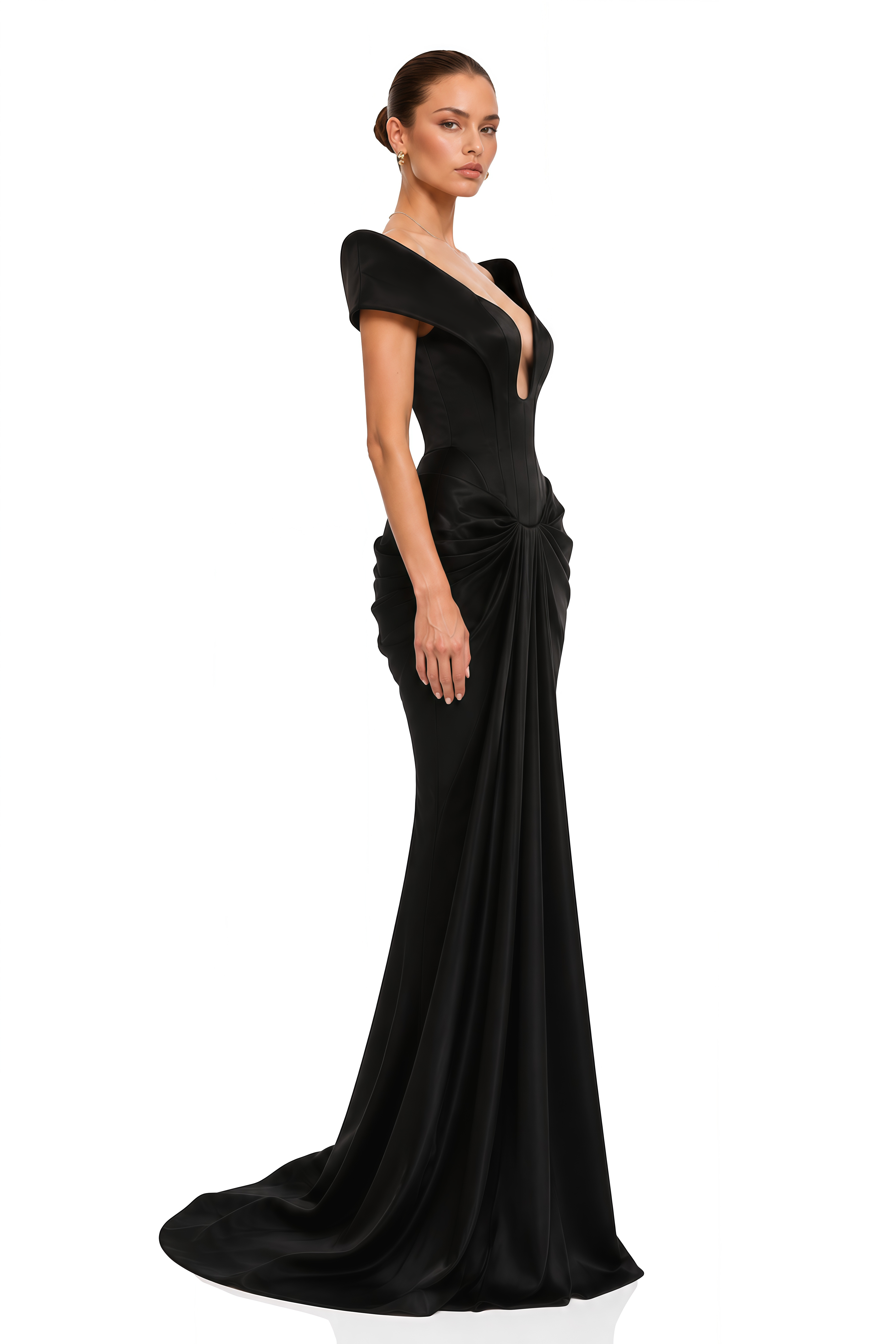 Anouk Black Off Shoulder Satin Corset Mermaid Maxi Dress