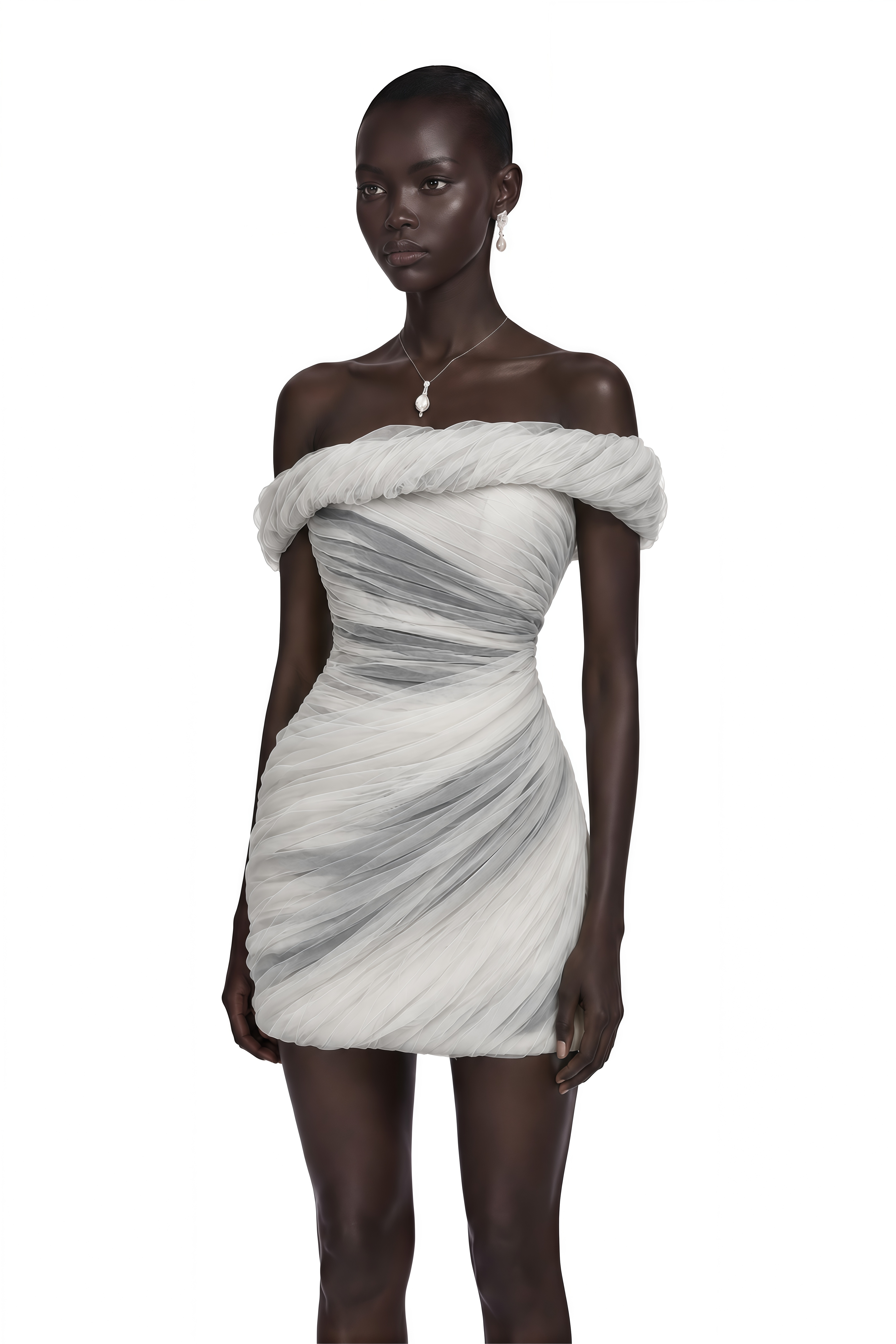 Anouk White Off-Shoulder Ruched Mini Dress