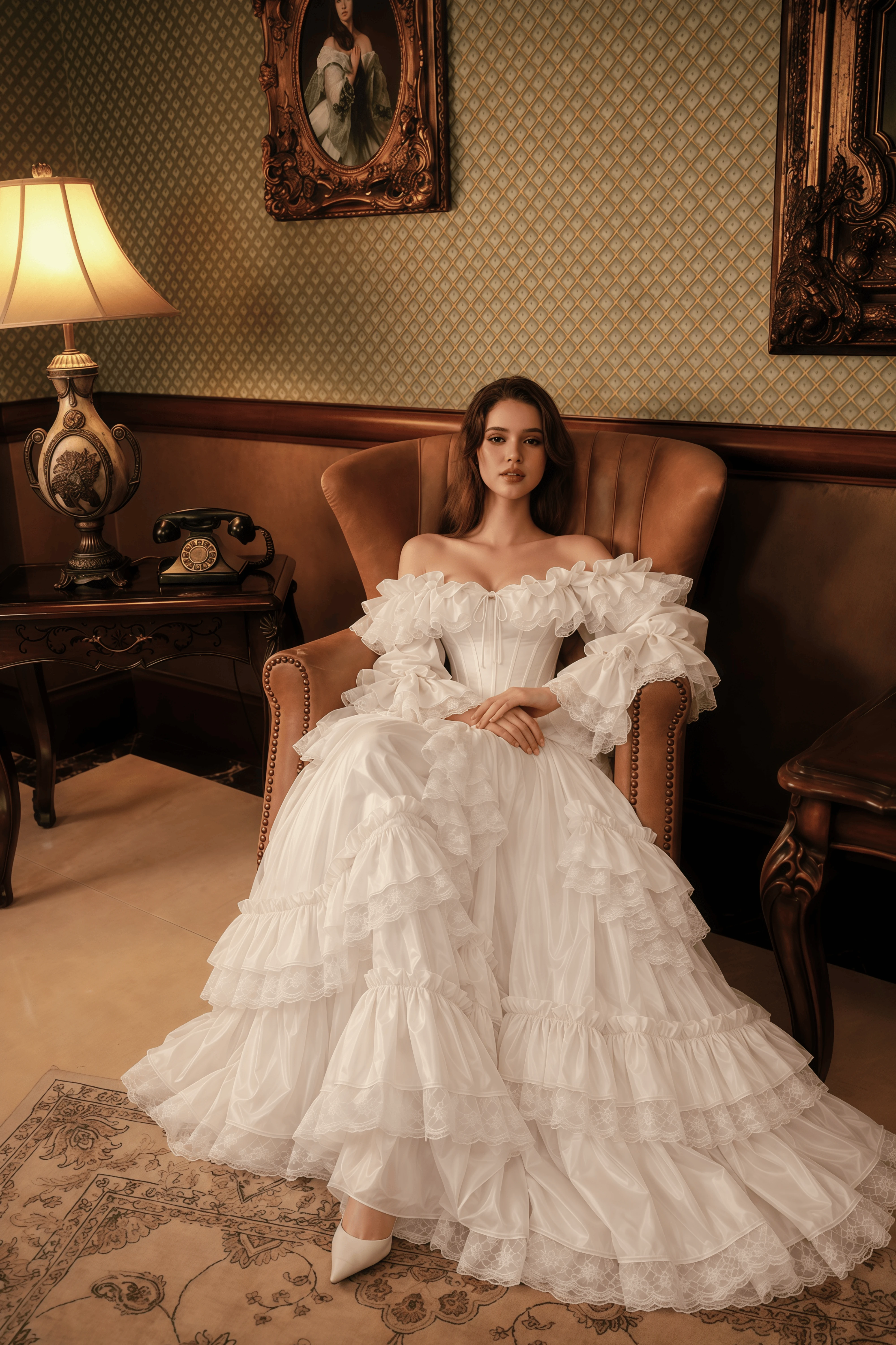 Antoinette White Ruffled Off-Shoulder Corset Tiered Maxi Gown