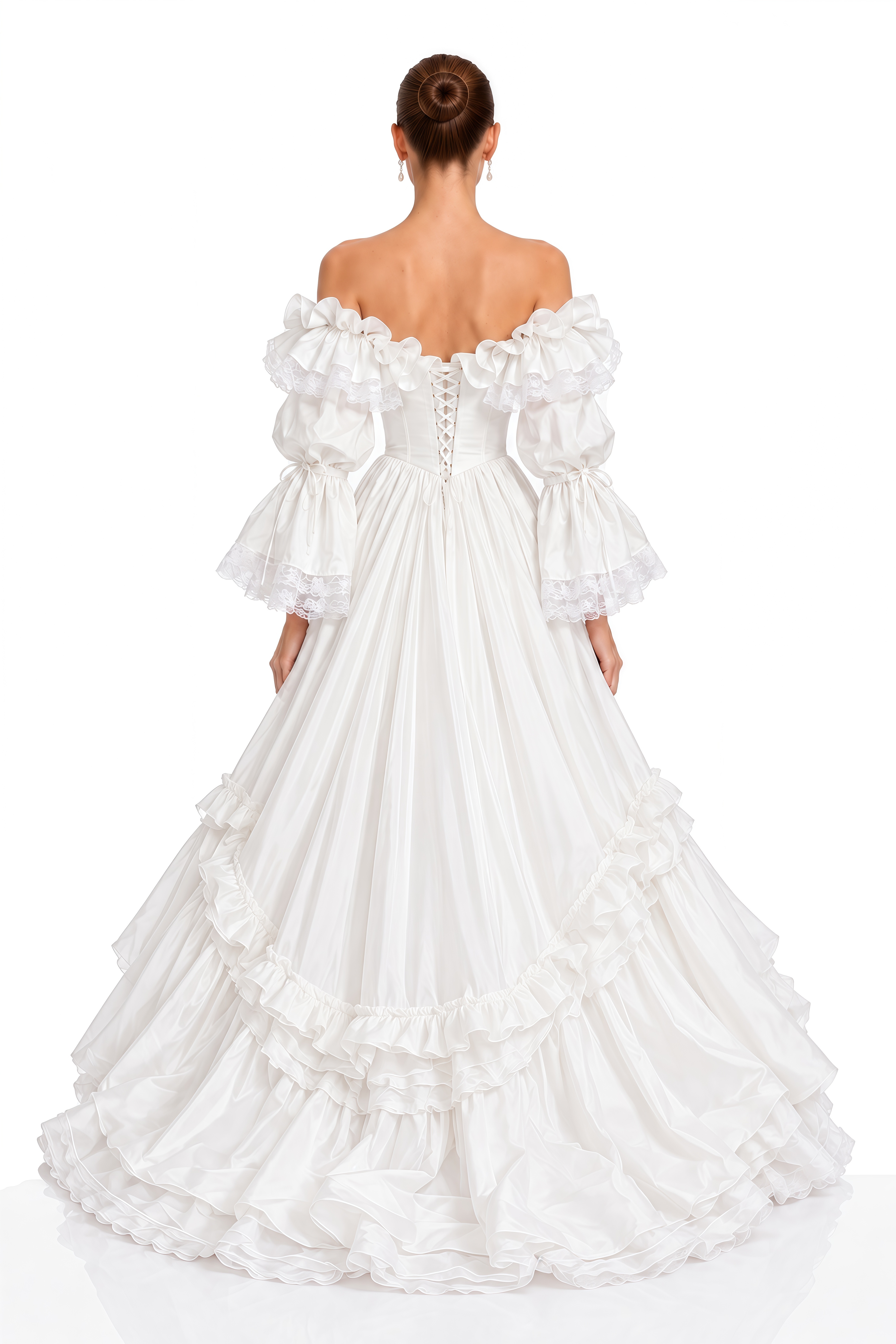 Antoinette White Ruffled Off-Shoulder Corset Tiered Maxi Gown