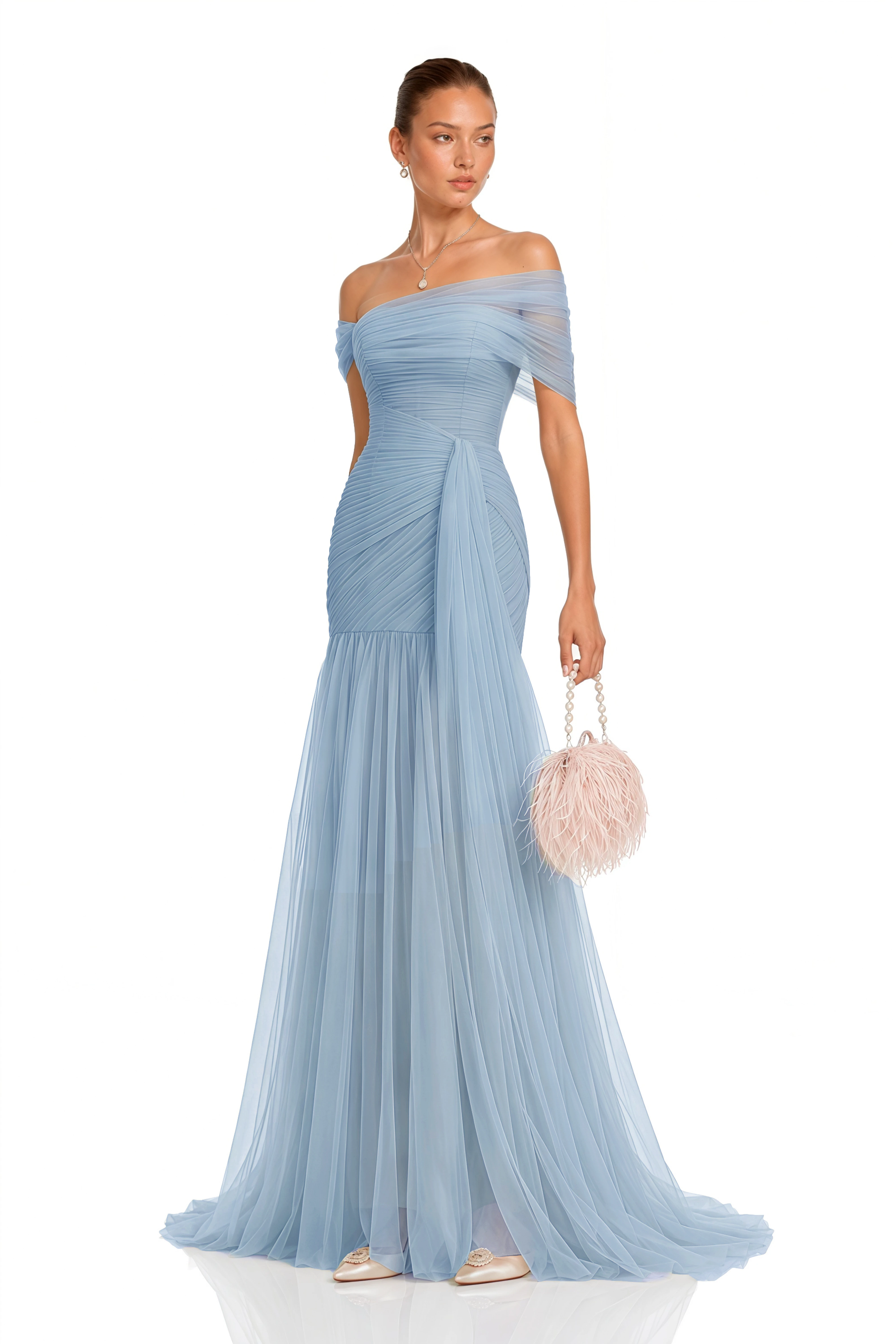 Antonia Blue Semi-Sheer Pleated Maxi Dress