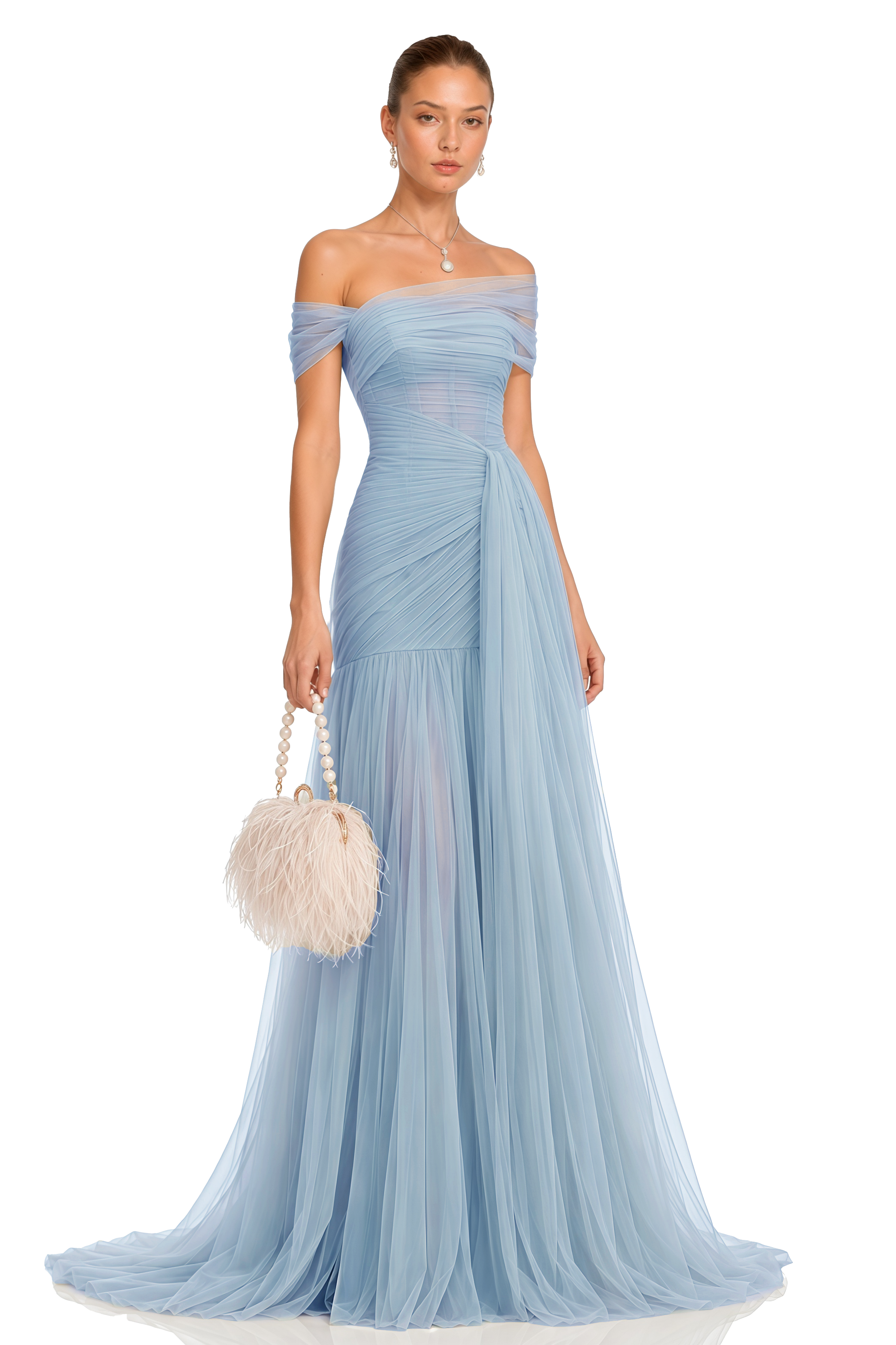 Antonia Blue Semi-Sheer Pleated Maxi Dress