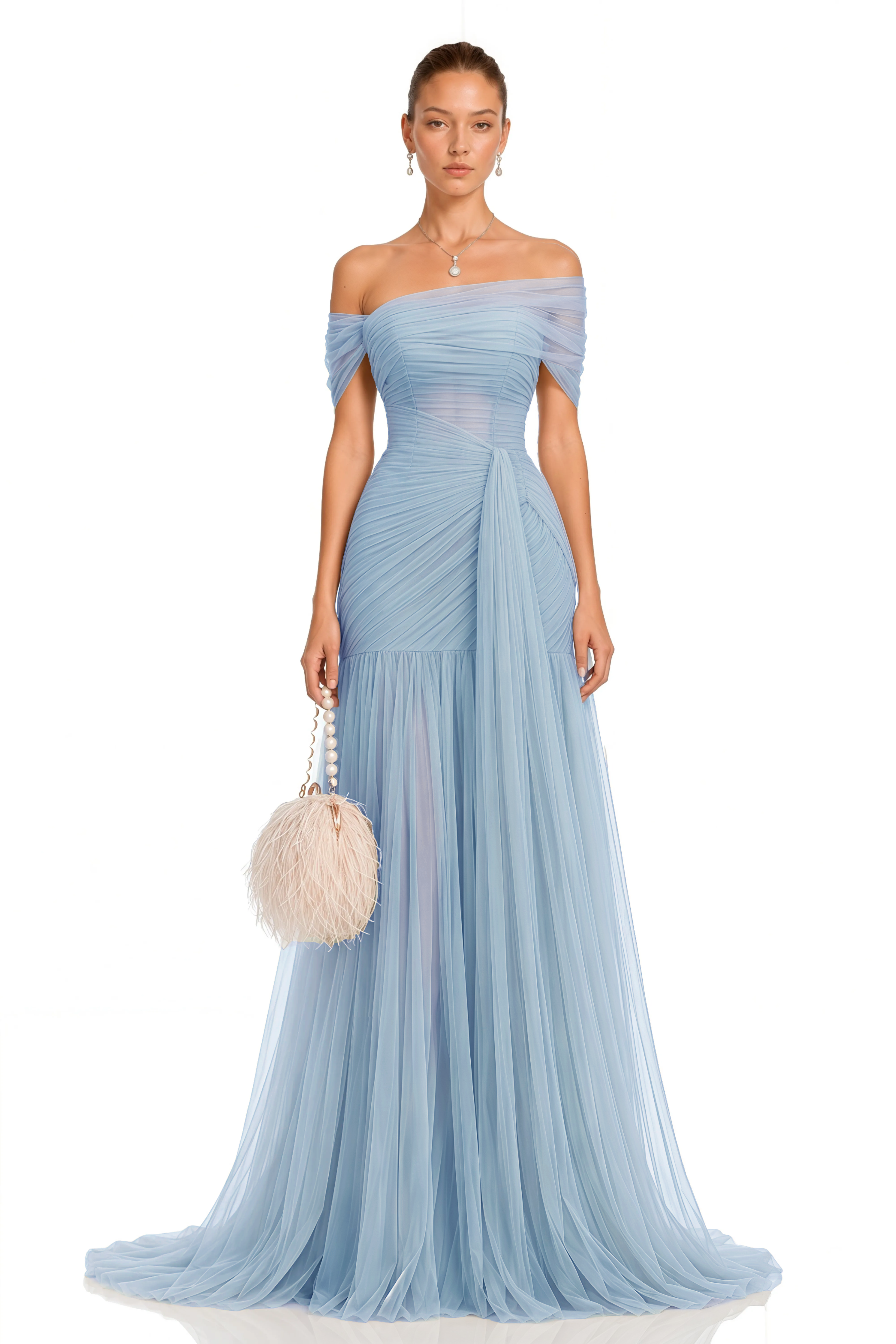 Antonia Blue Semi-Sheer Pleated Maxi Dress