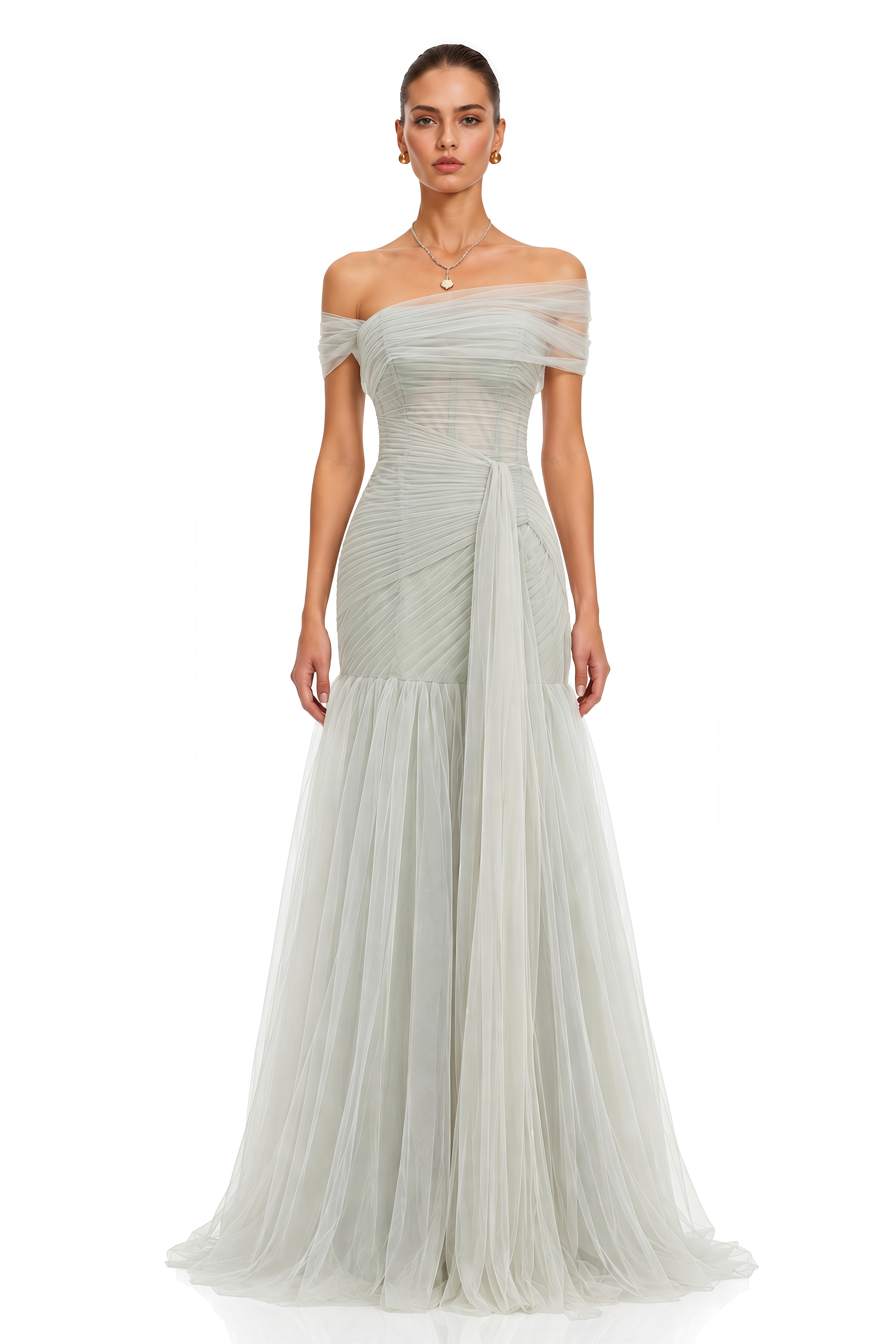 Antonia Green Semi-Sheer Pleated Maxi Dress