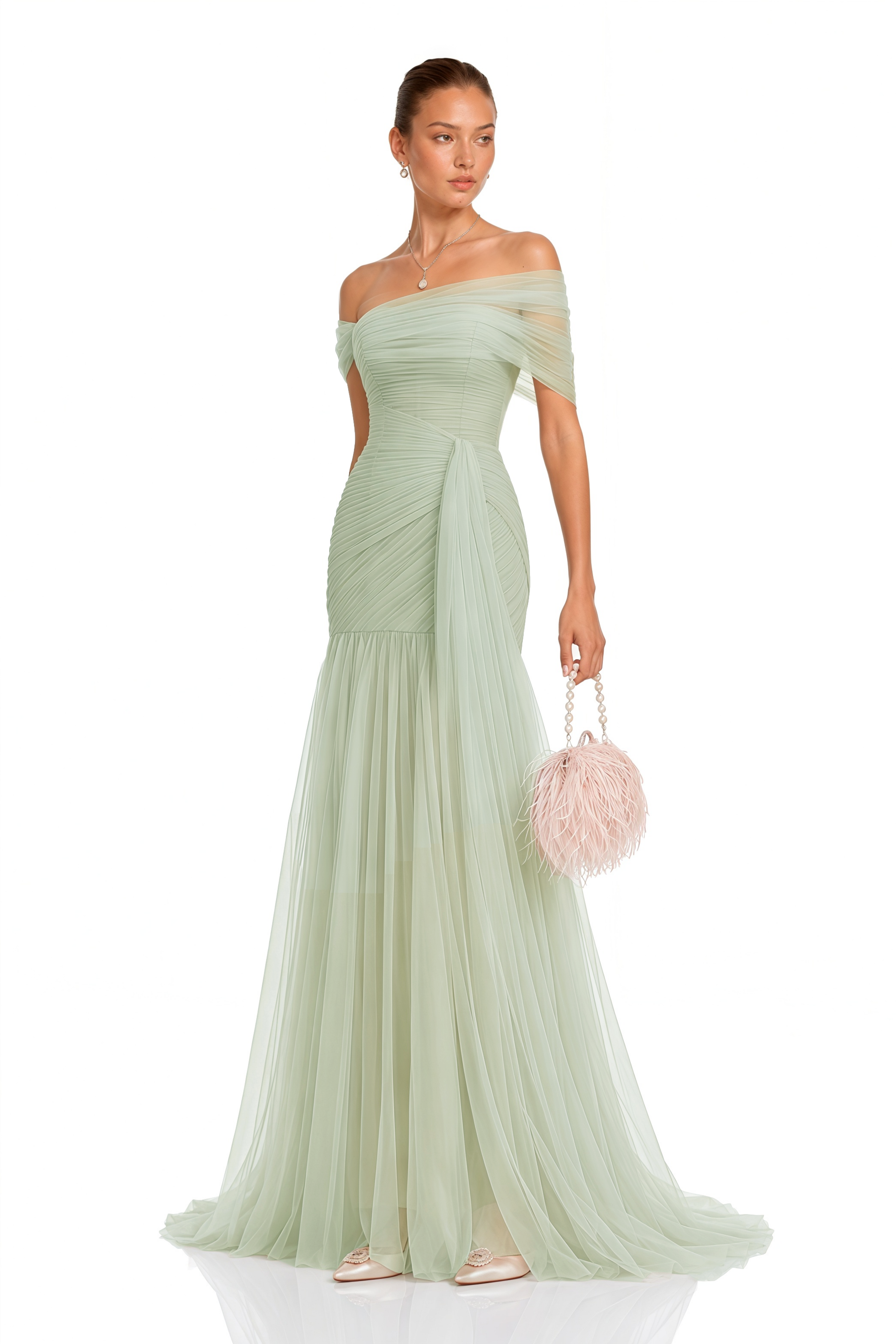 Antonia Green Semi-Sheer Pleated Maxi Dress