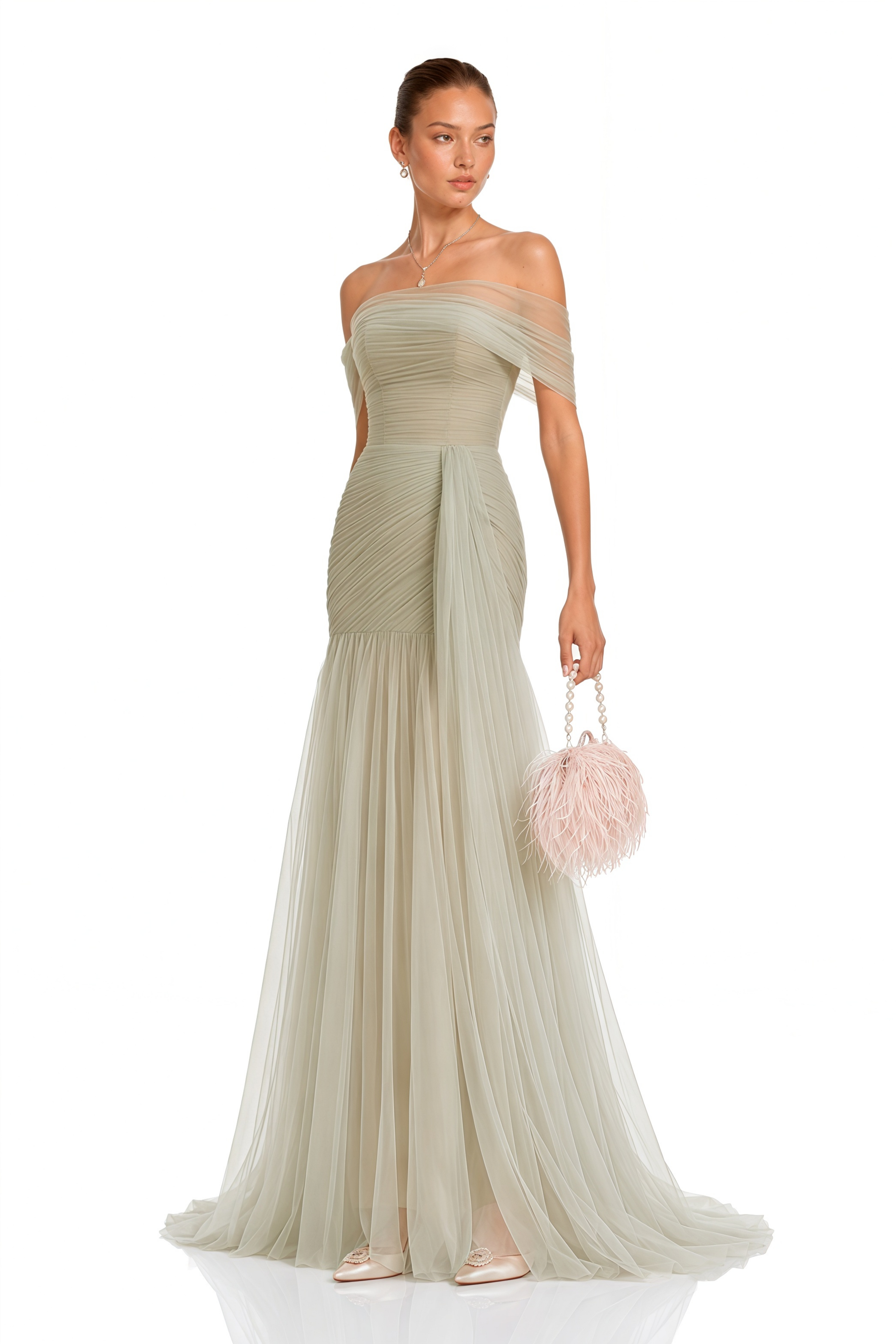 Antonia Green Semi-Sheer Pleated Maxi Dress