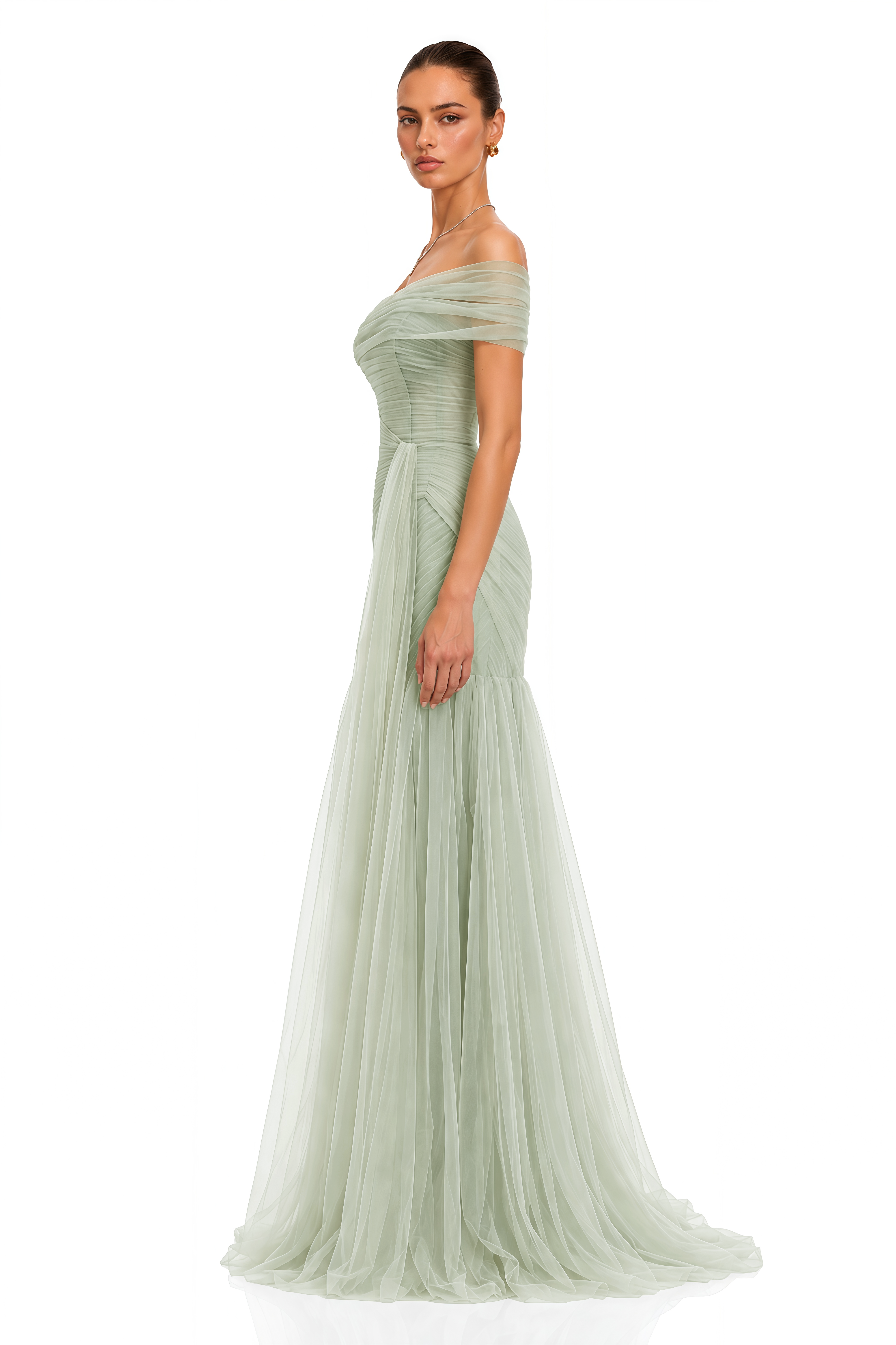 Antonia Green Semi-Sheer Pleated Maxi Dress