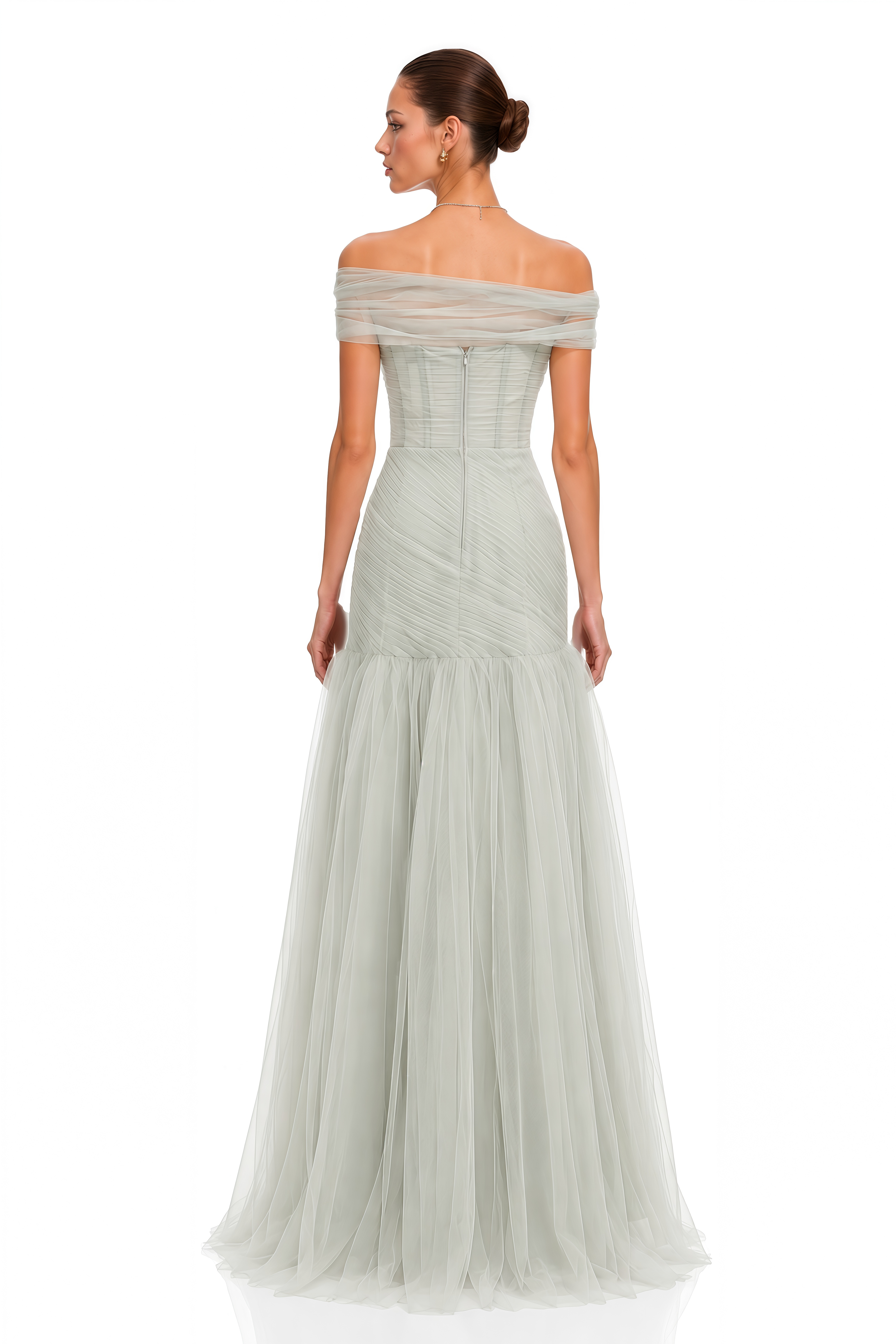 Antonia Green Semi-Sheer Pleated Maxi Dress