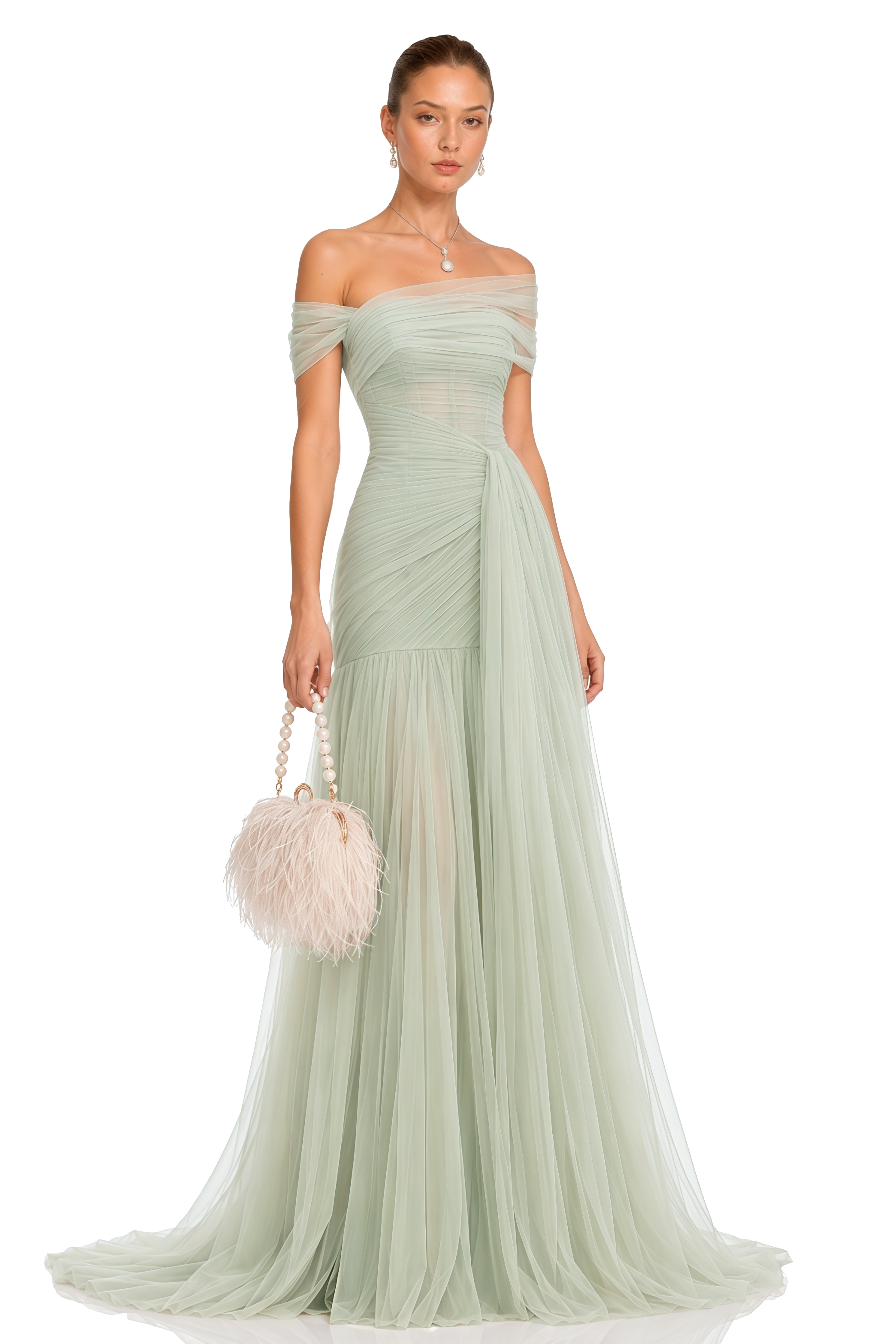 Antonia Green Semi-Sheer Pleated Maxi Dress