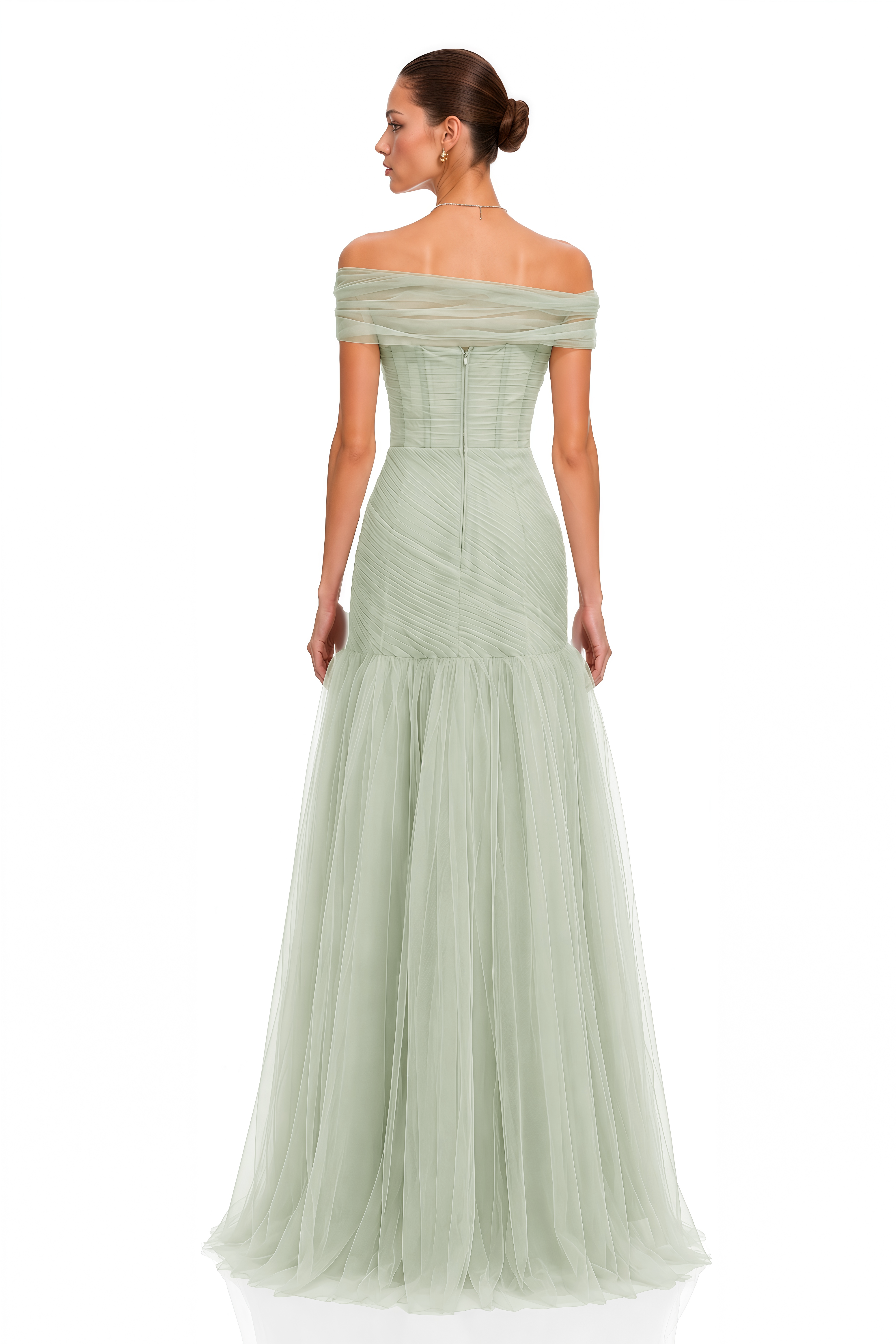 Antonia Green Semi-Sheer Pleated Maxi Dress