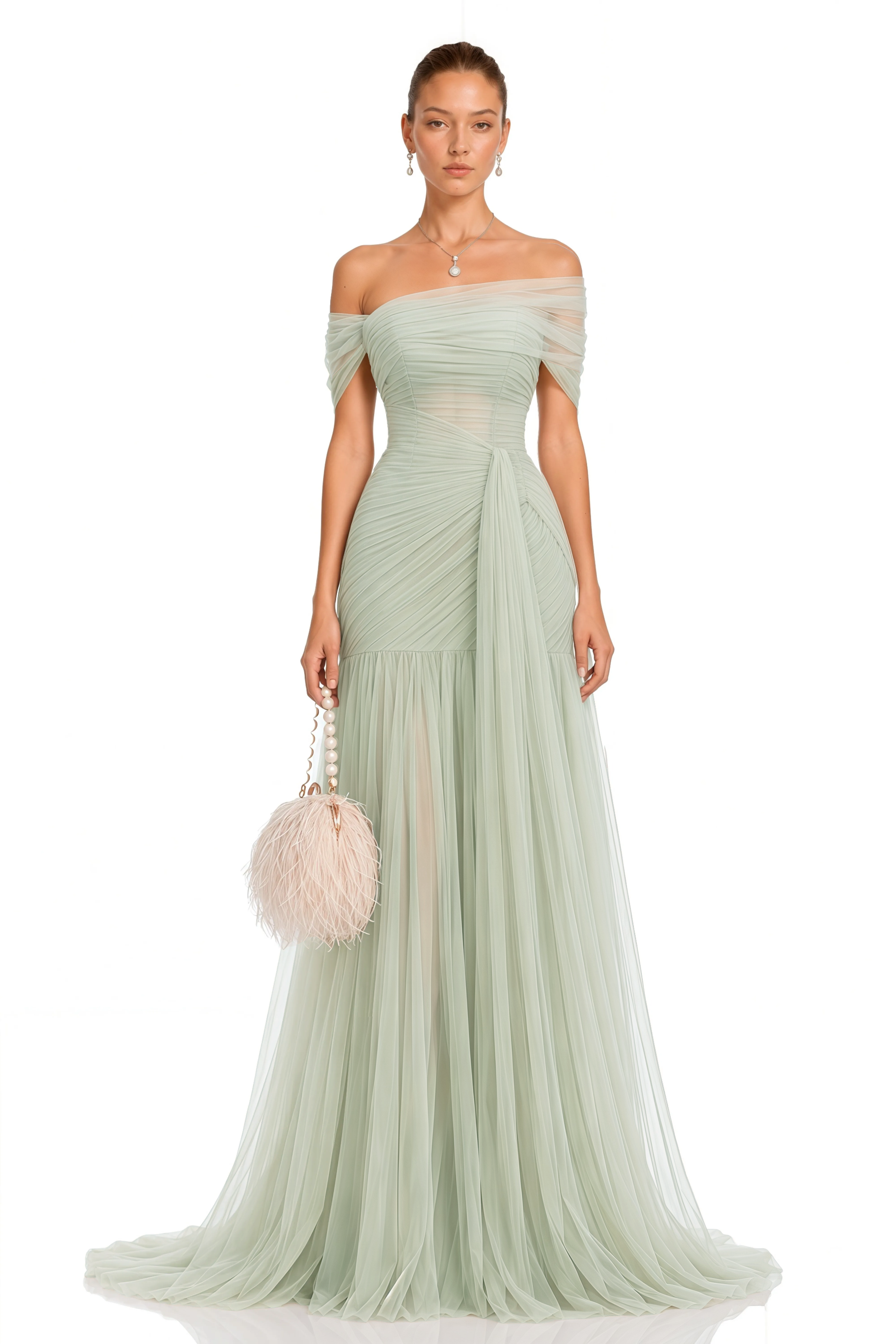 Antonia Green Semi-Sheer Pleated Maxi Dress