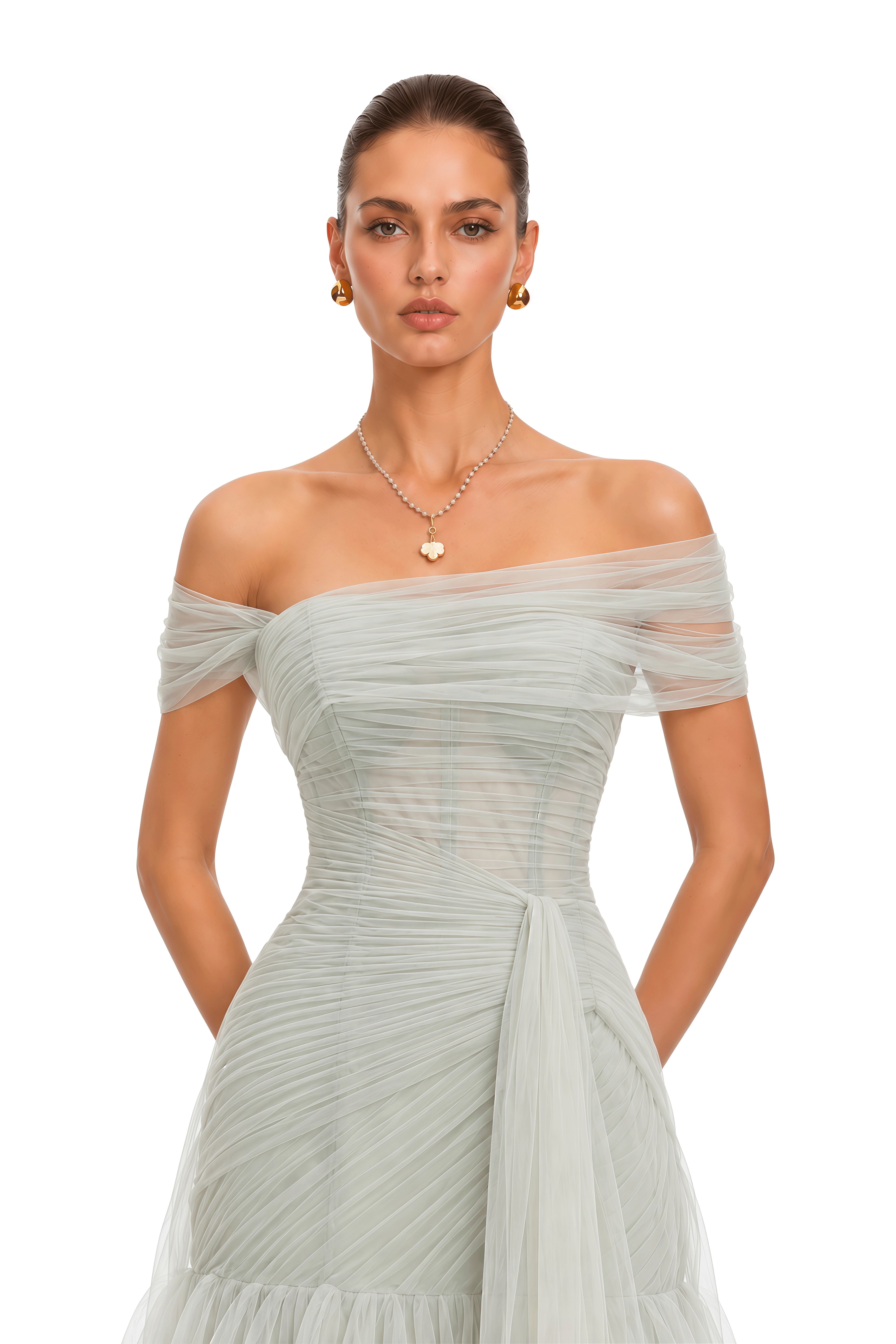 Antonia Green Semi-Sheer Pleated Maxi Dress