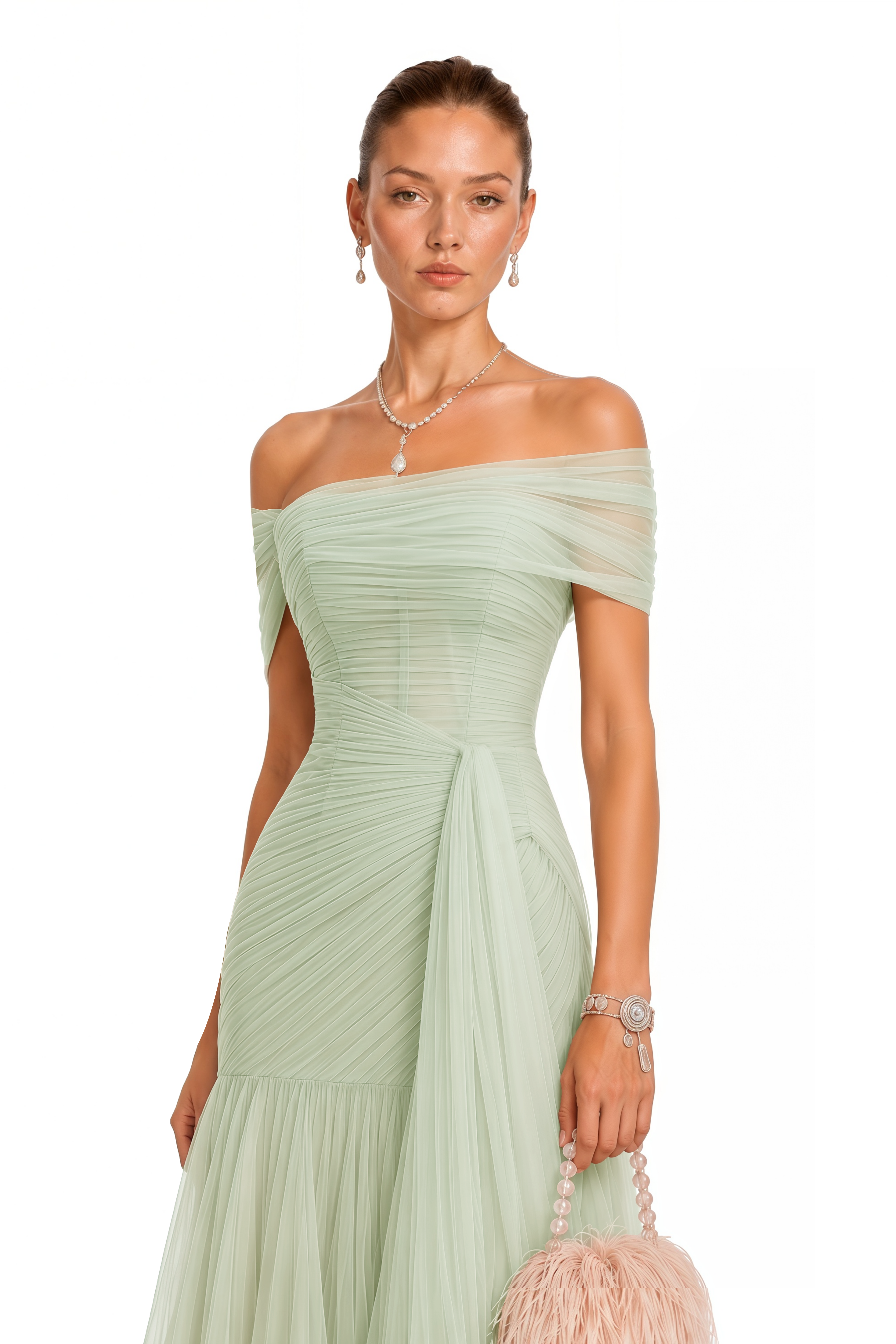 Antonia Green Semi-Sheer Pleated Maxi Dress