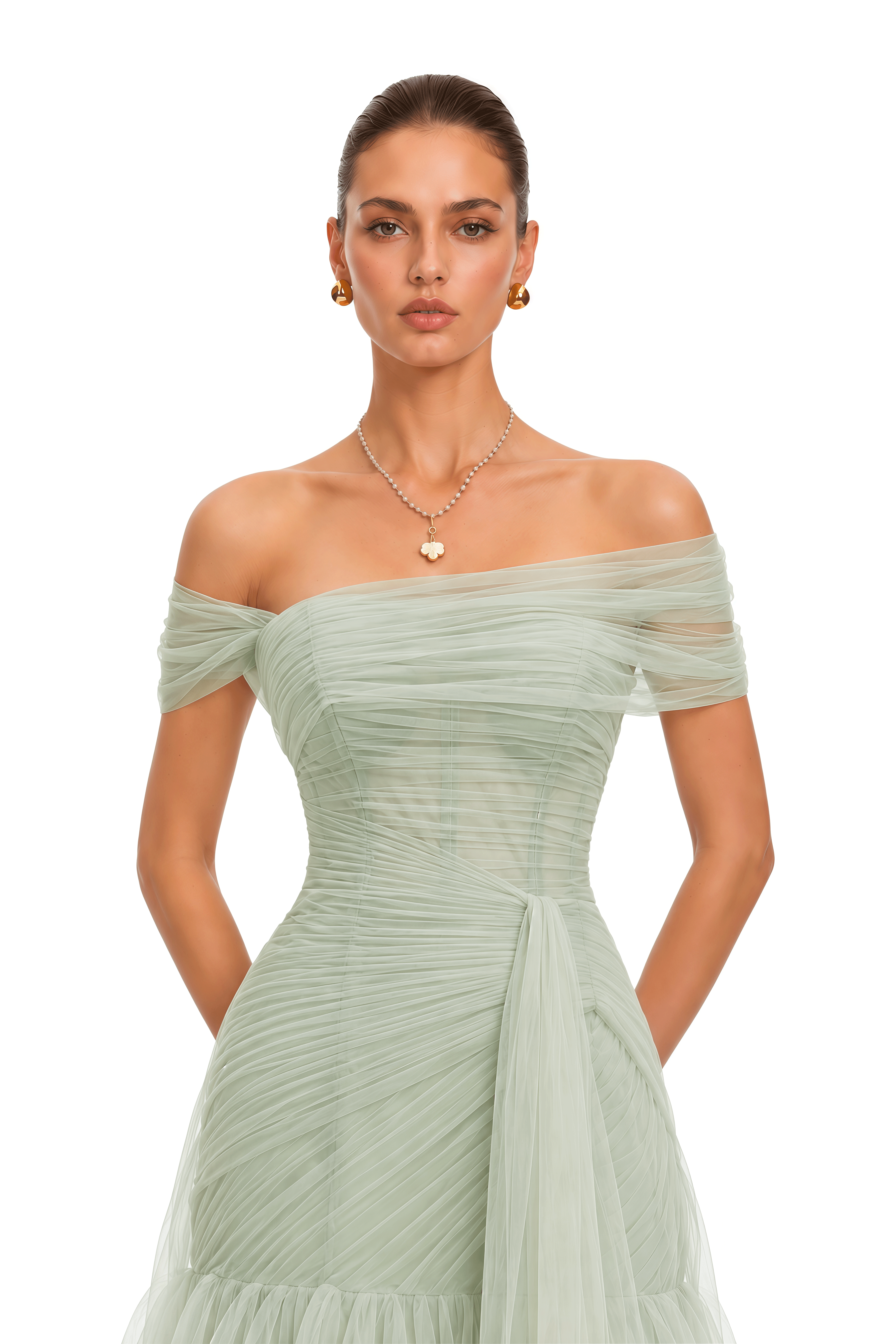 Antonia Green Semi-Sheer Pleated Maxi Dress
